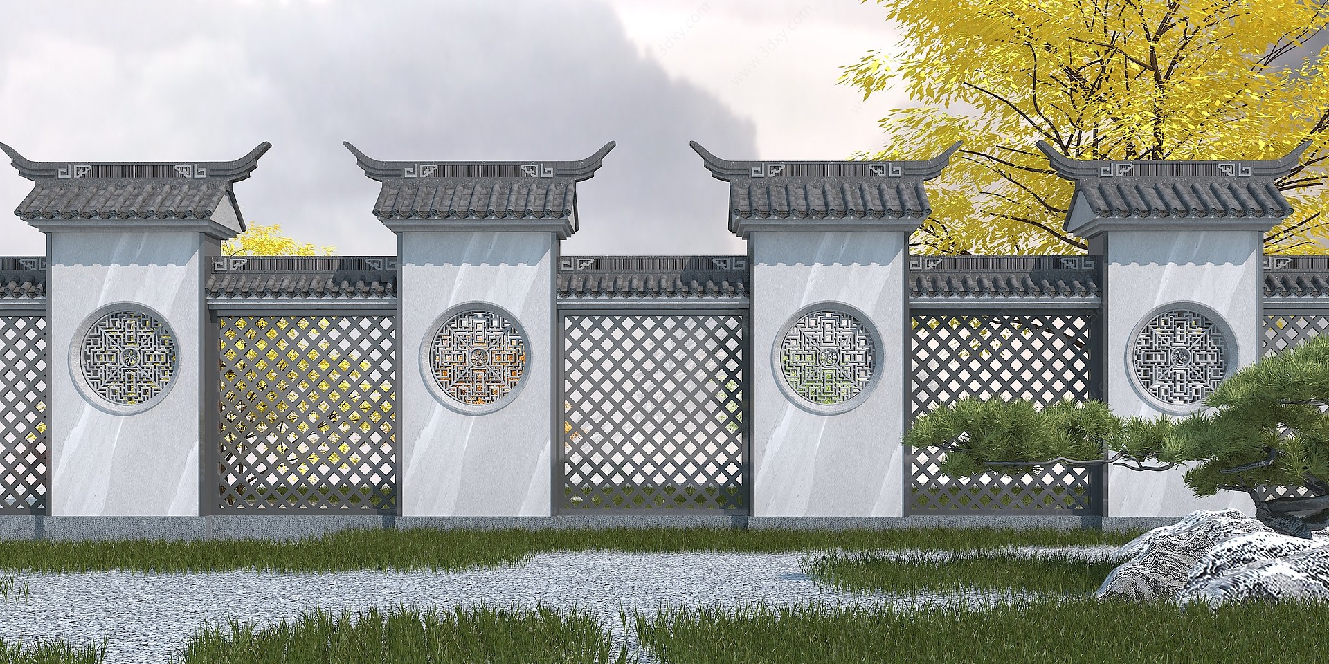 新中式围墙3D模型