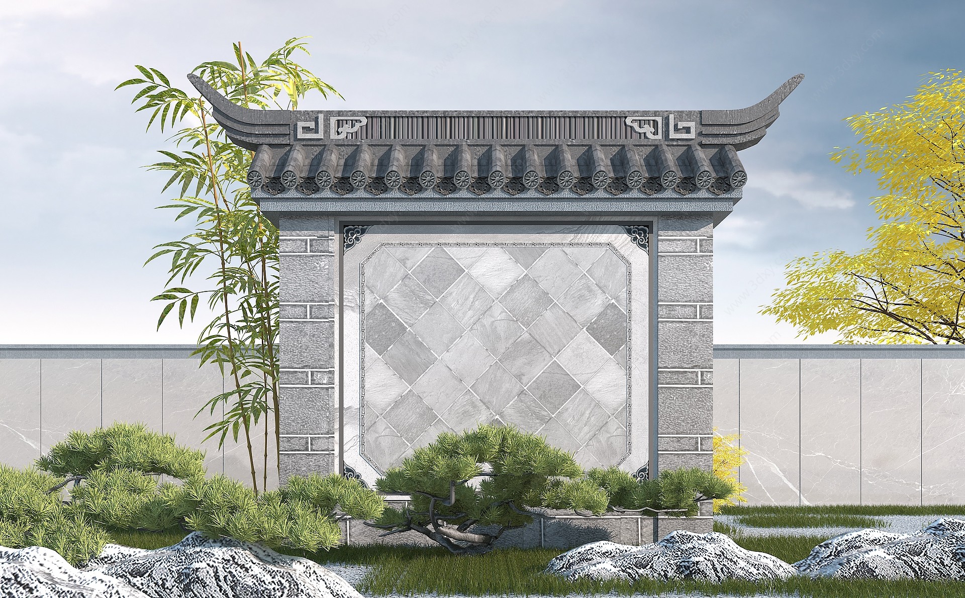 中式照壁3D模型
