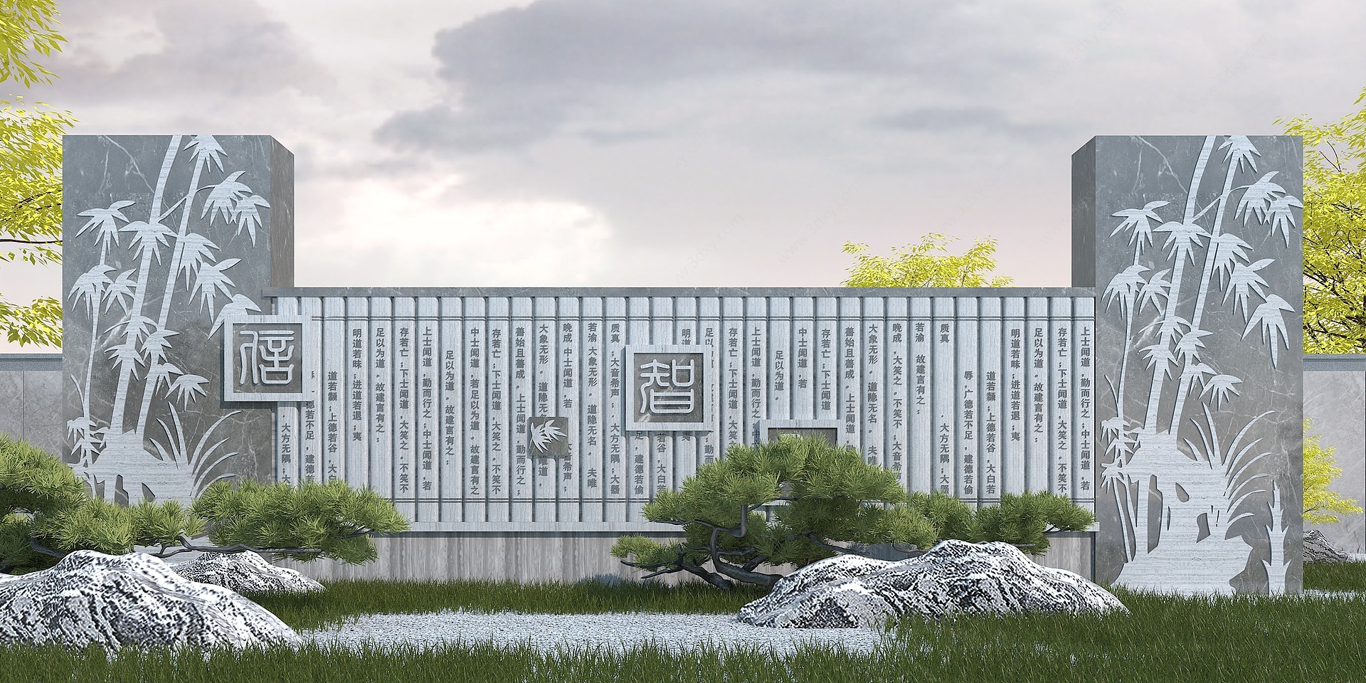 现代校园文化浮雕墙3D模型