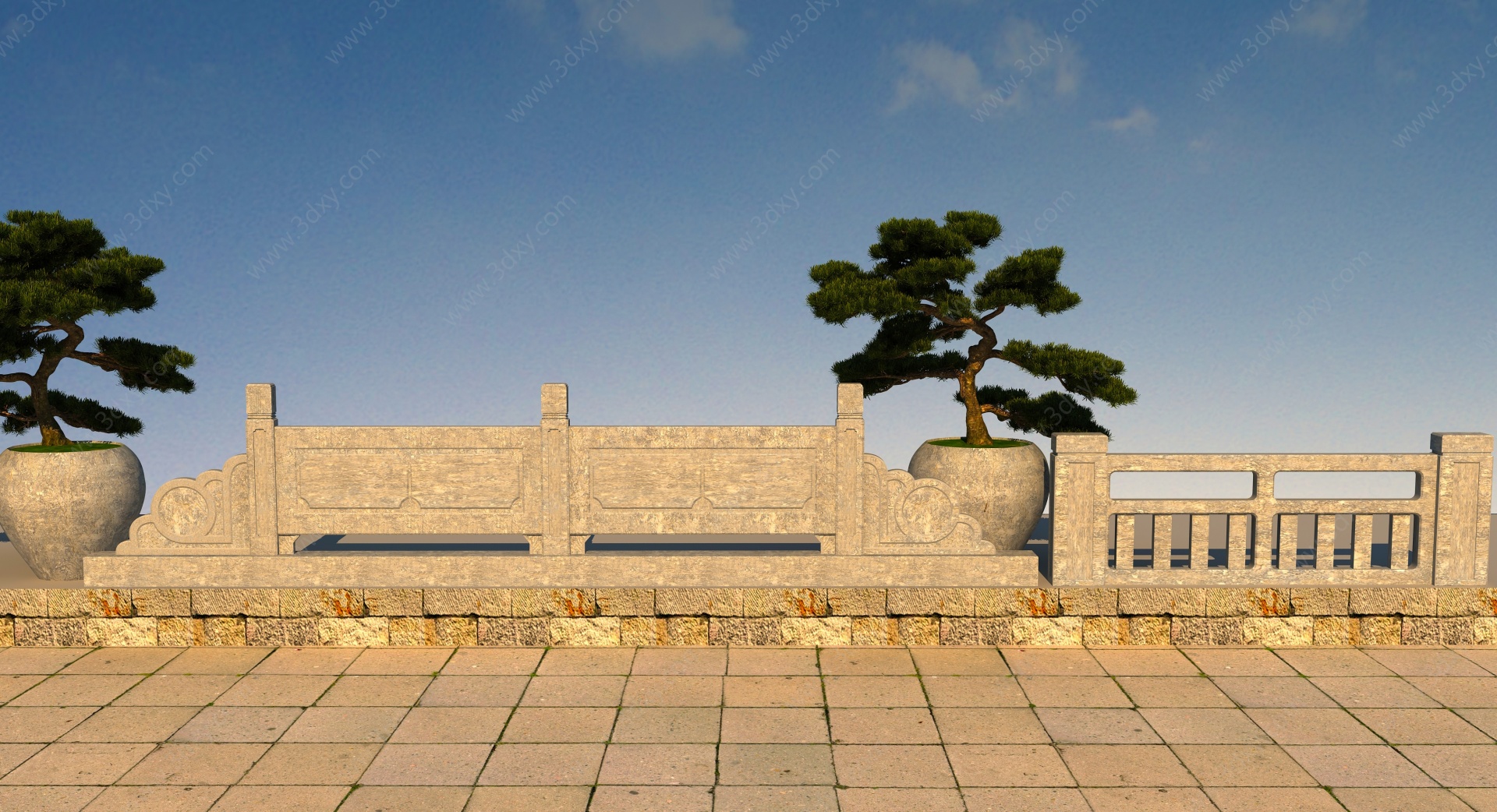 中式建筑构件（青石老栏杆）3D模型