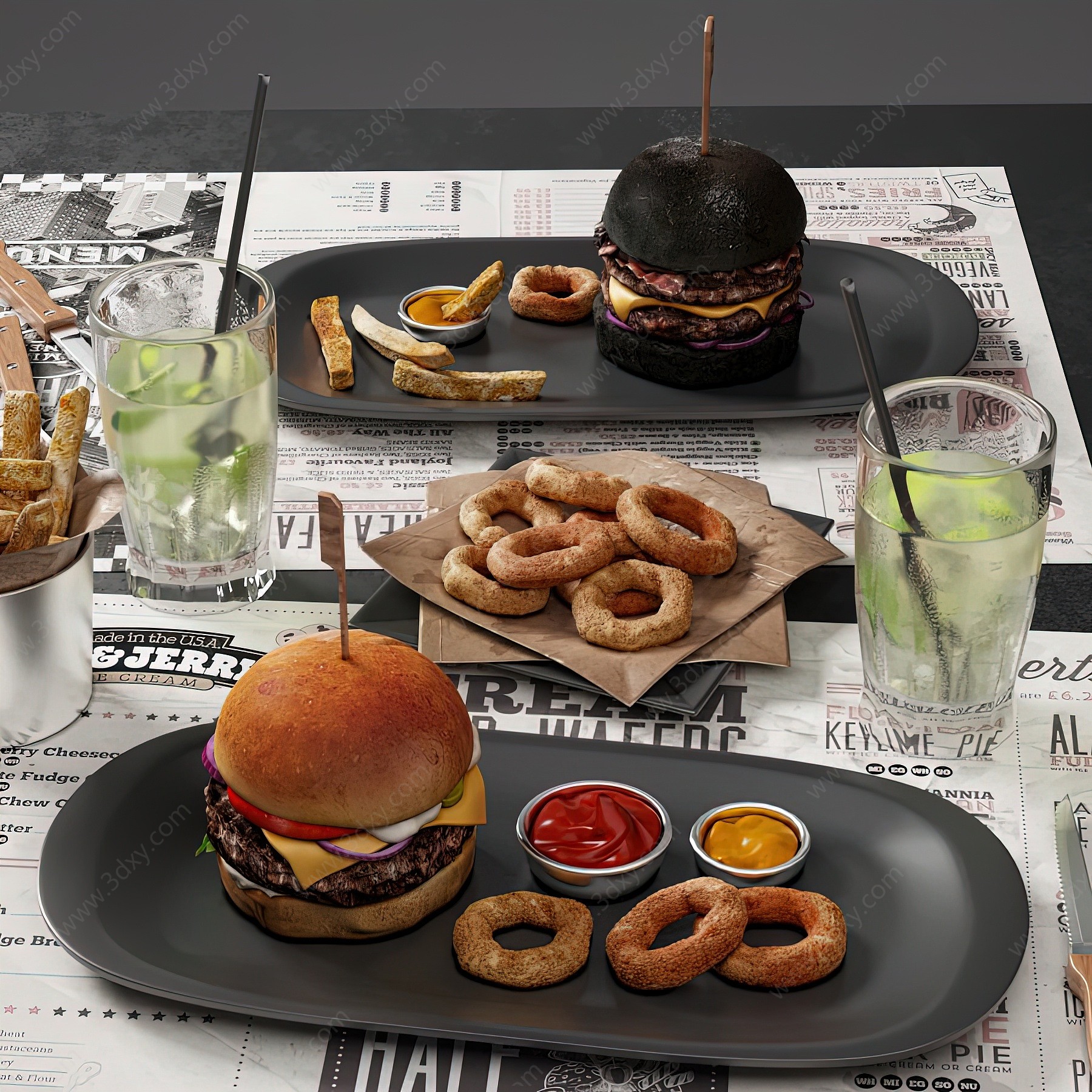 现代早餐汉堡食物3D模型