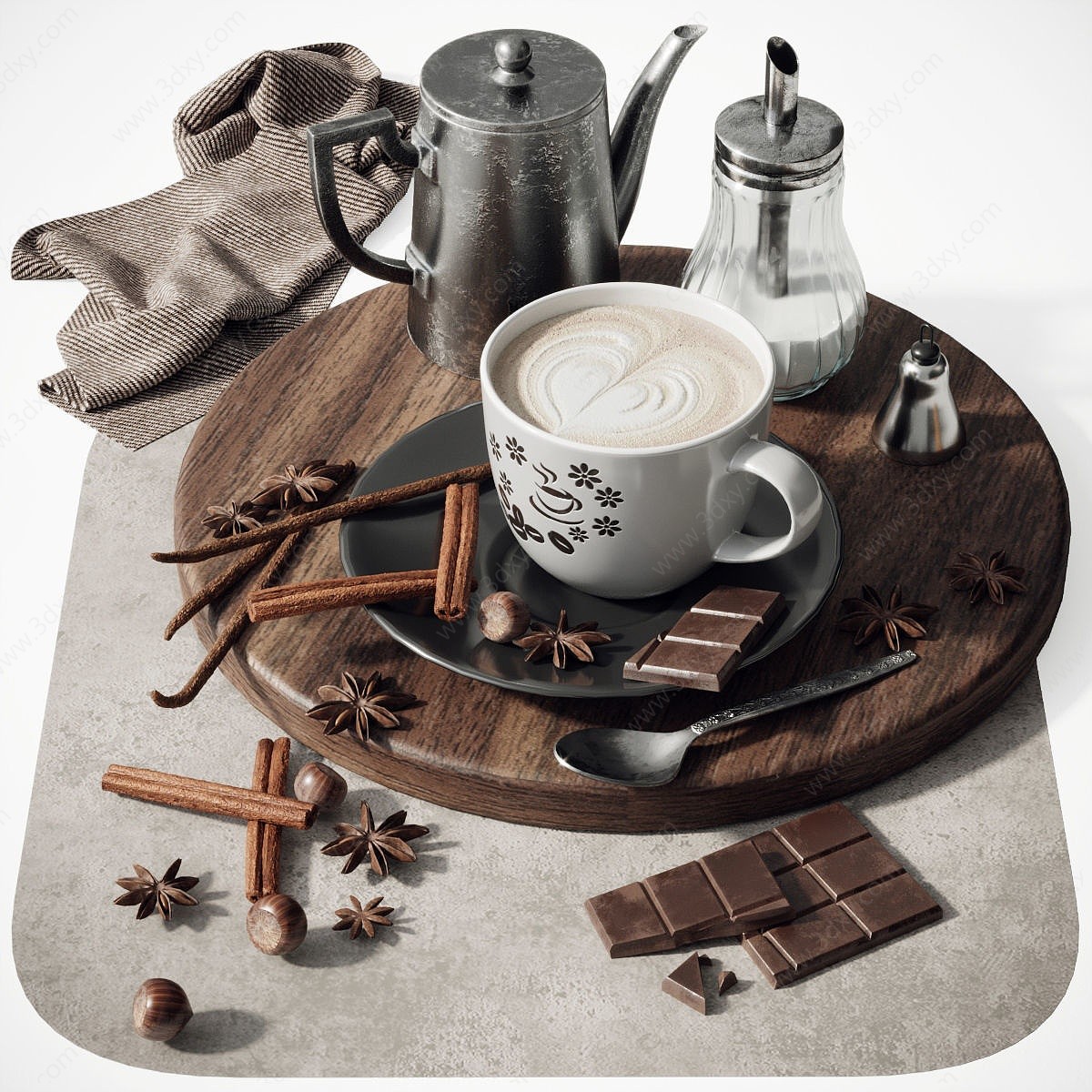 现代咖啡奶茶餐具3D模型