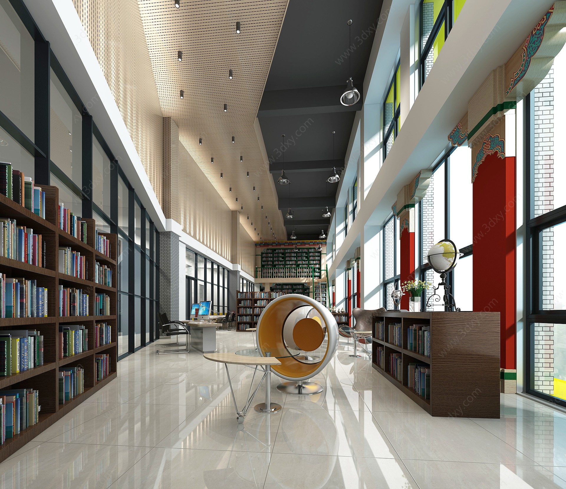 现代阅览室图书馆3D模型