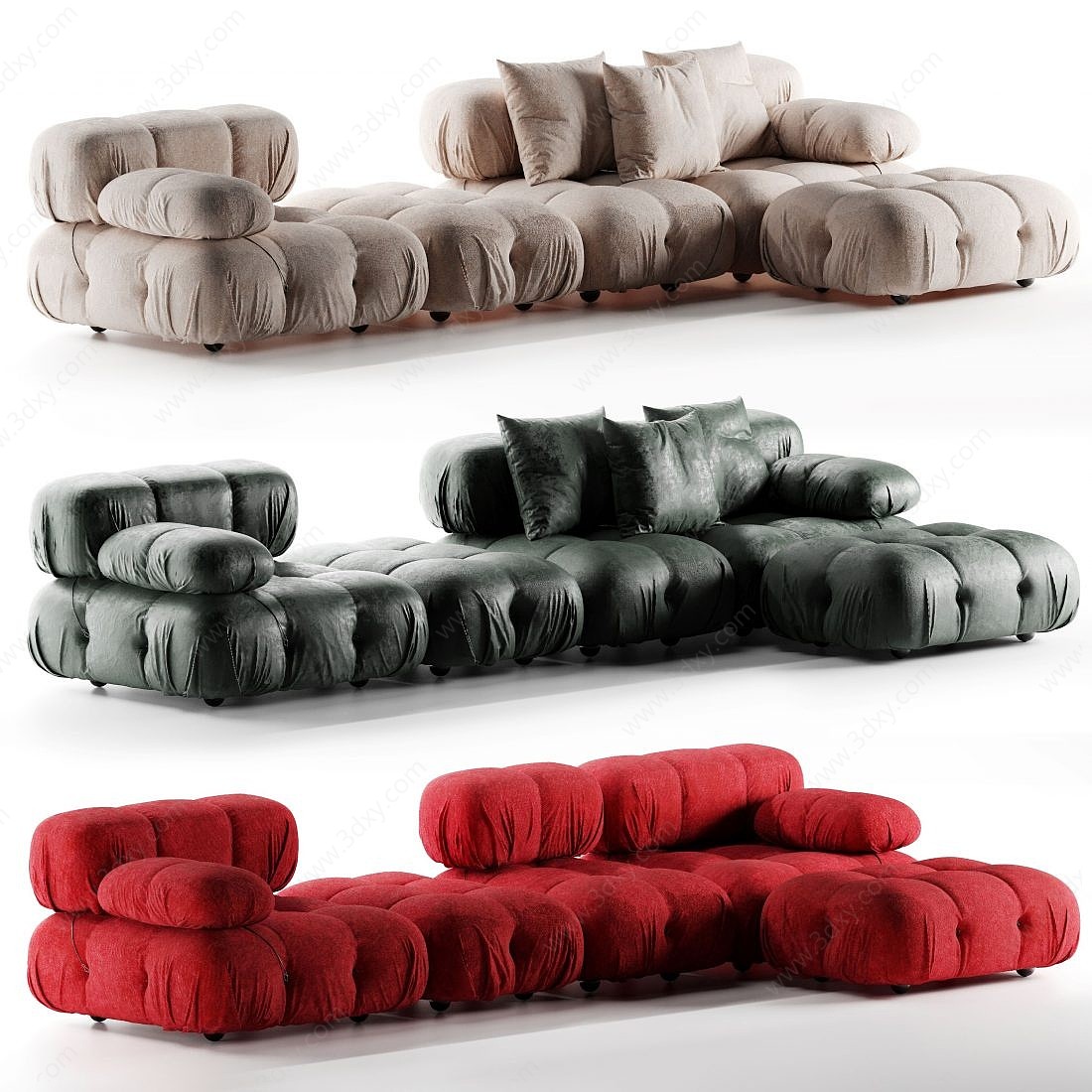 现代绒布转角沙发3D模型