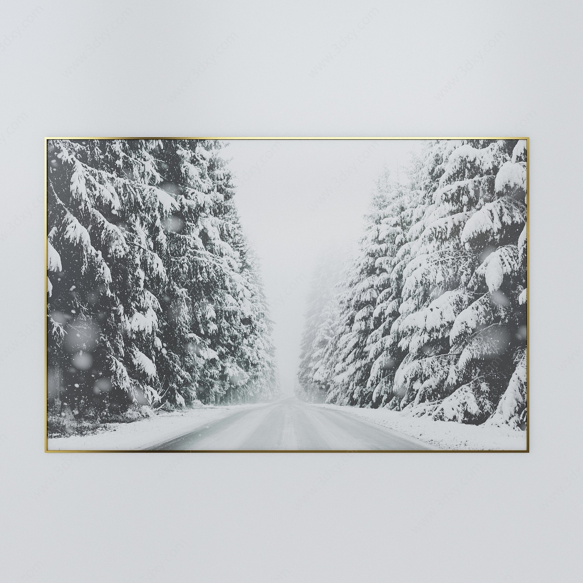 黑白冬季雪景装饰画3D模型