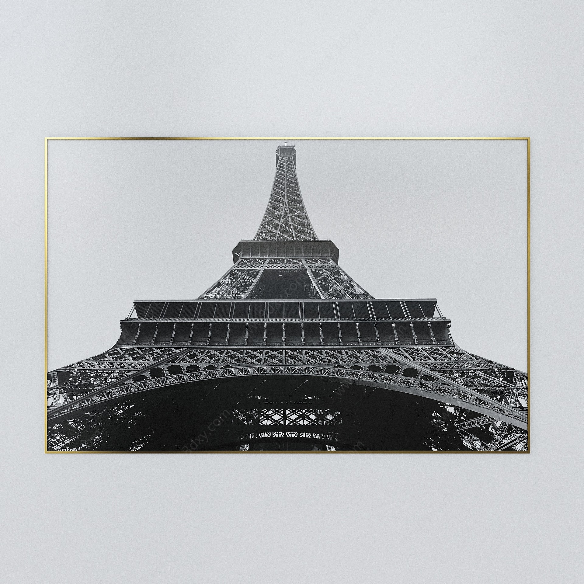 黑白埃菲尔铁塔装饰画3D模型