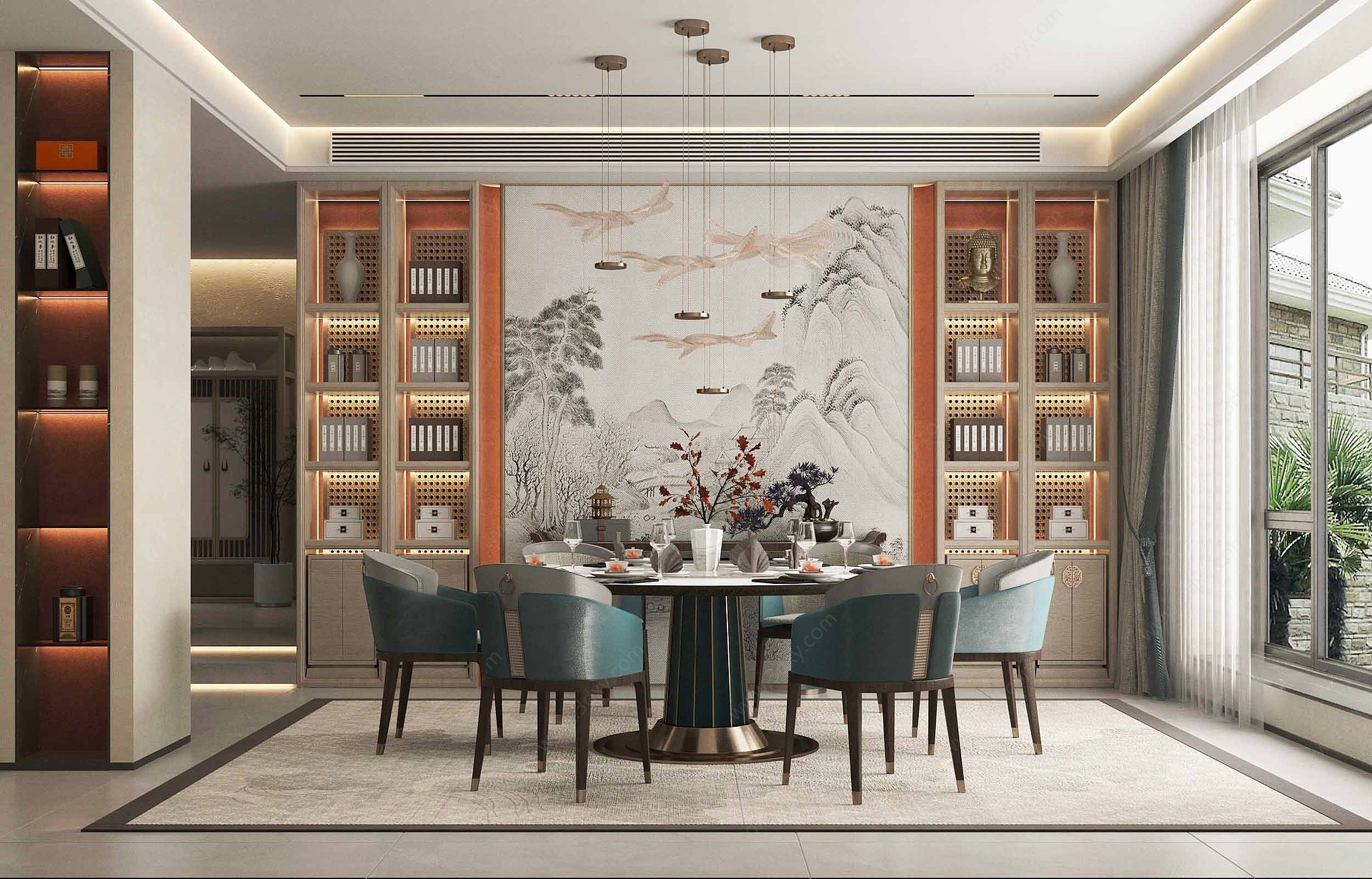 中式风格的餐厅3D模型