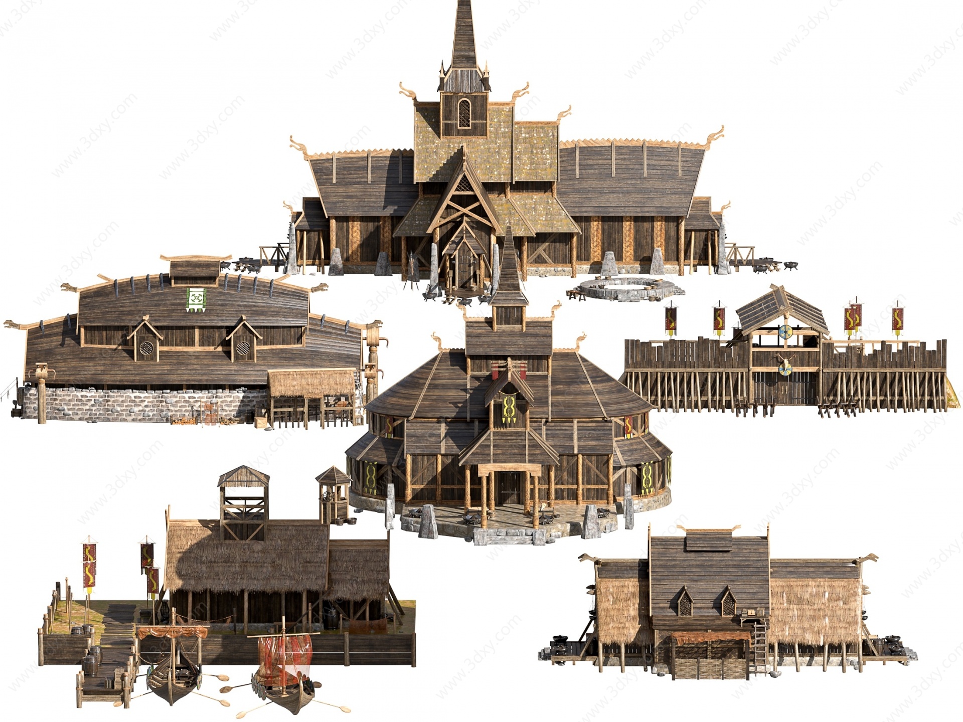 北欧古代木头建筑木房子3D模型