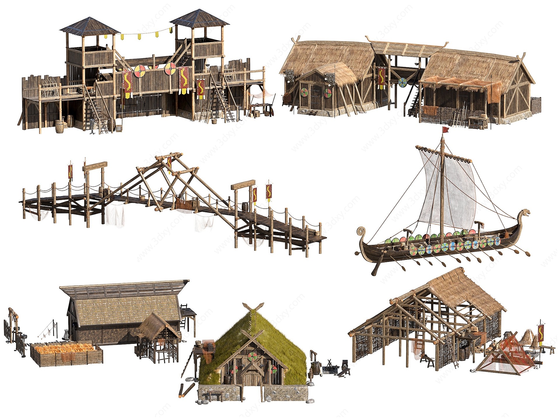 北欧古代木头建筑木房3D模型