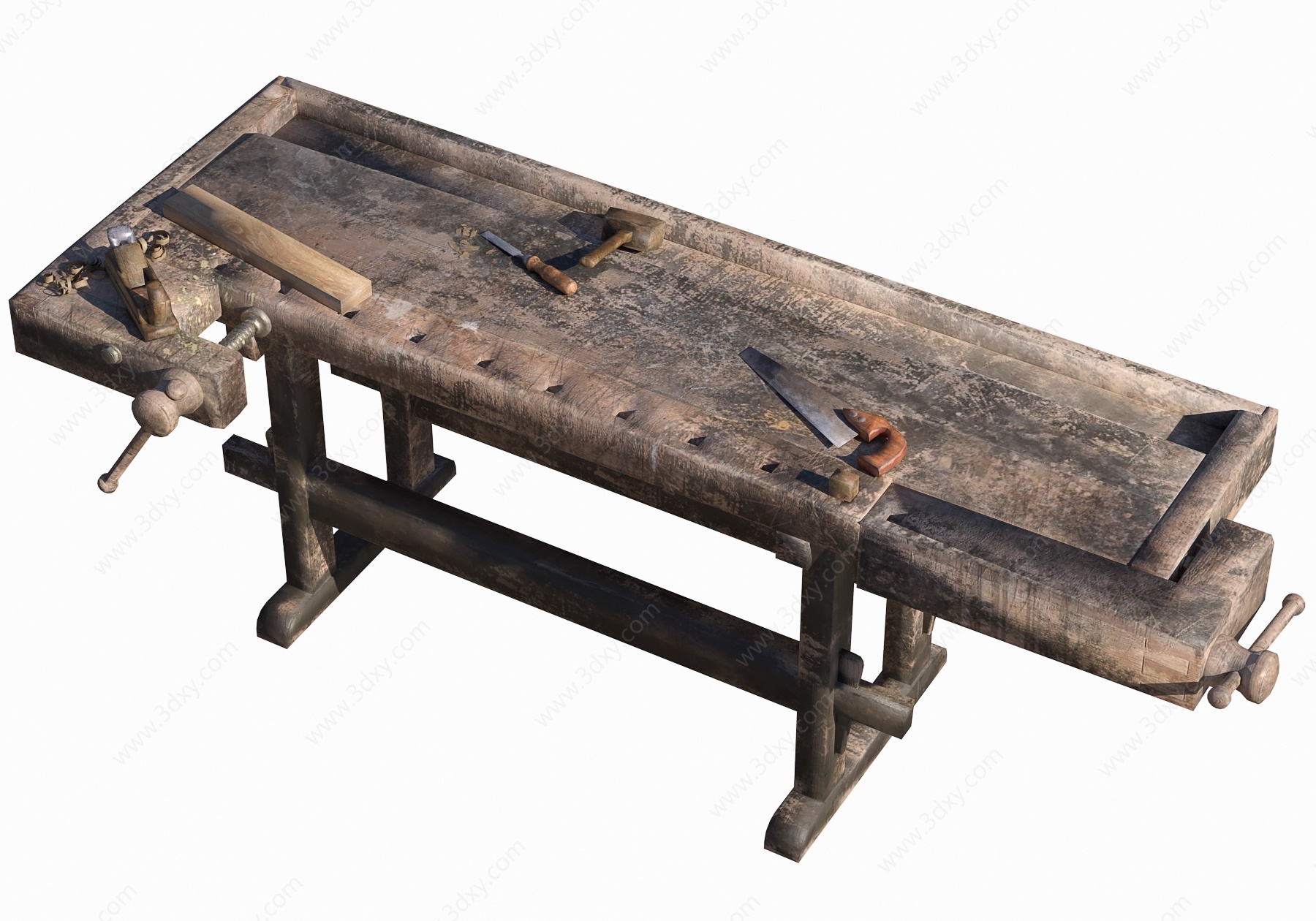 现代复古木工桌3D模型