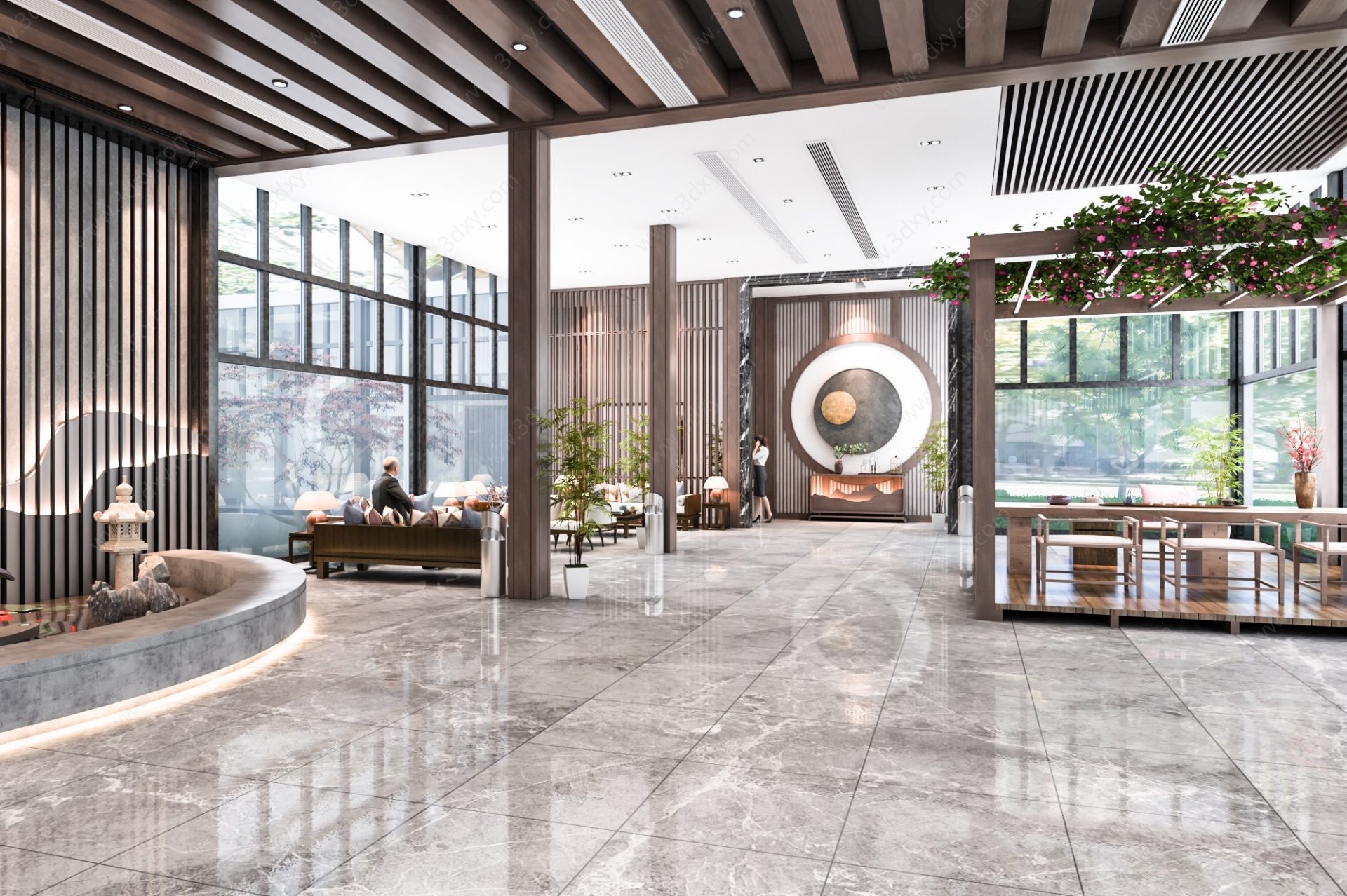 新中式酒店大堂休闲室3D模型
