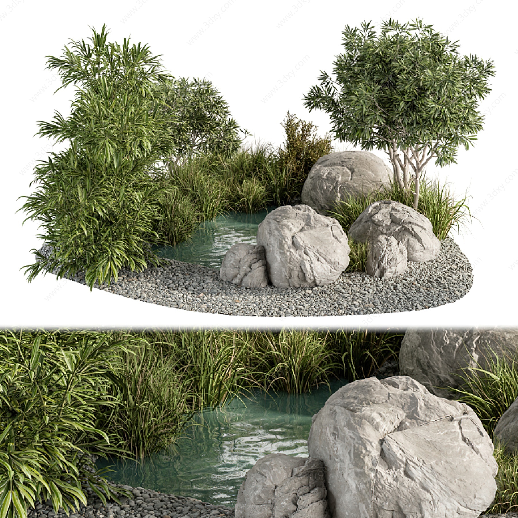 现代园林景观水景3D模型