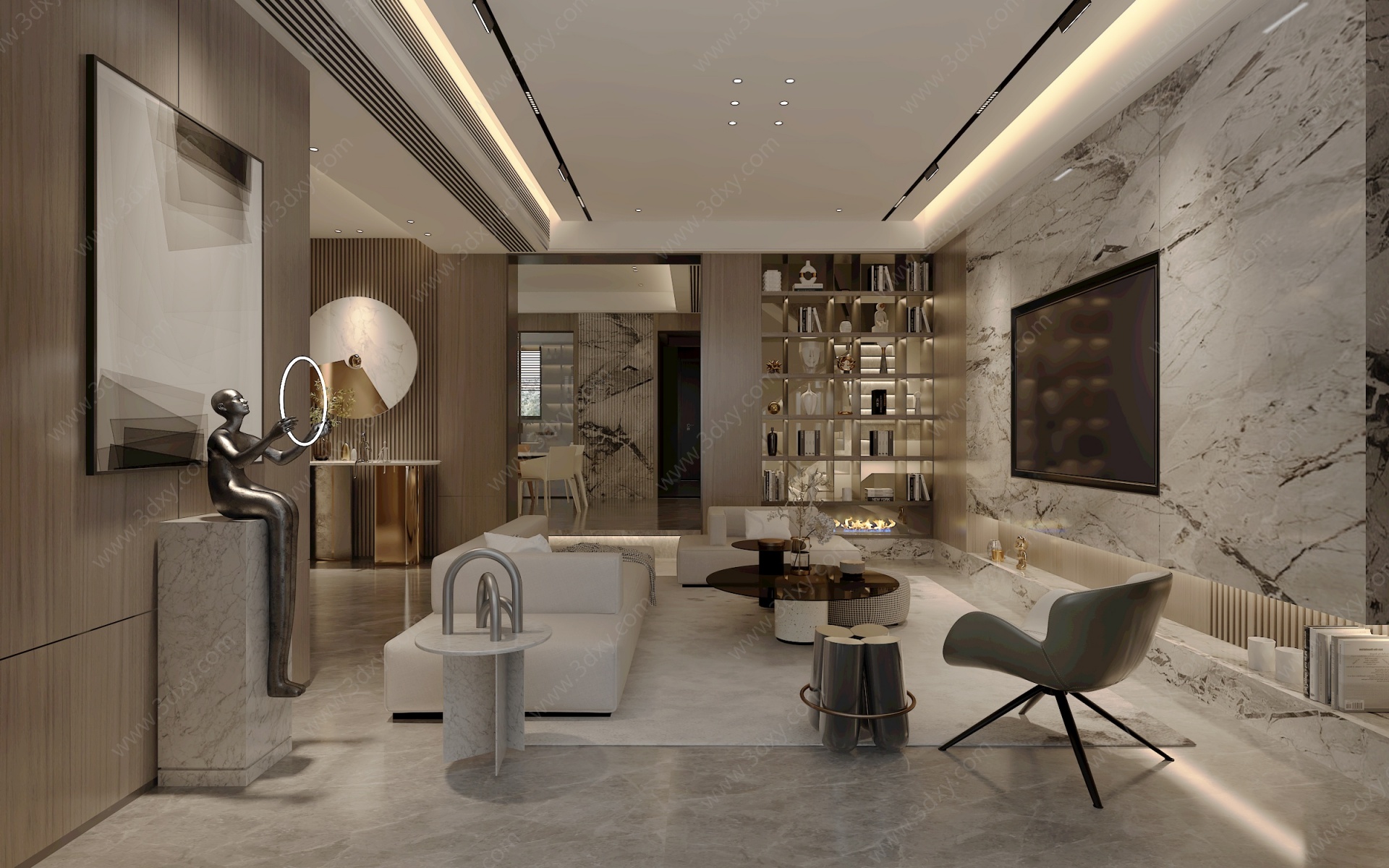 新中式别墅客餐厅3D模型