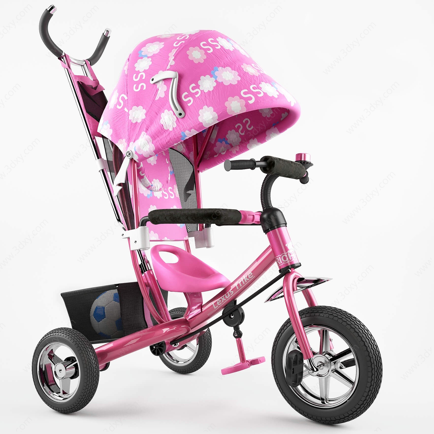 现代粉红色婴儿手推车3D模型