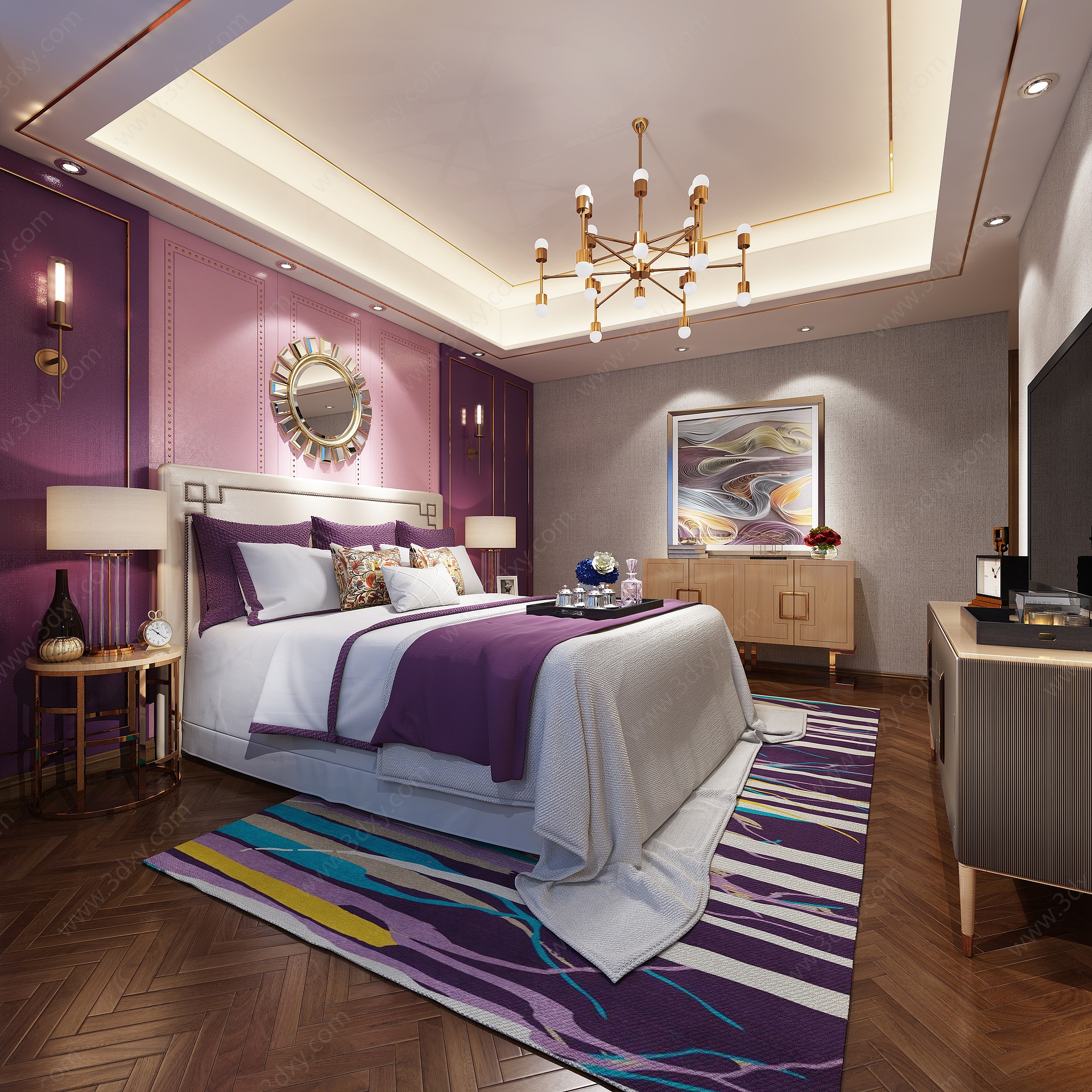 紫色卧室3D模型