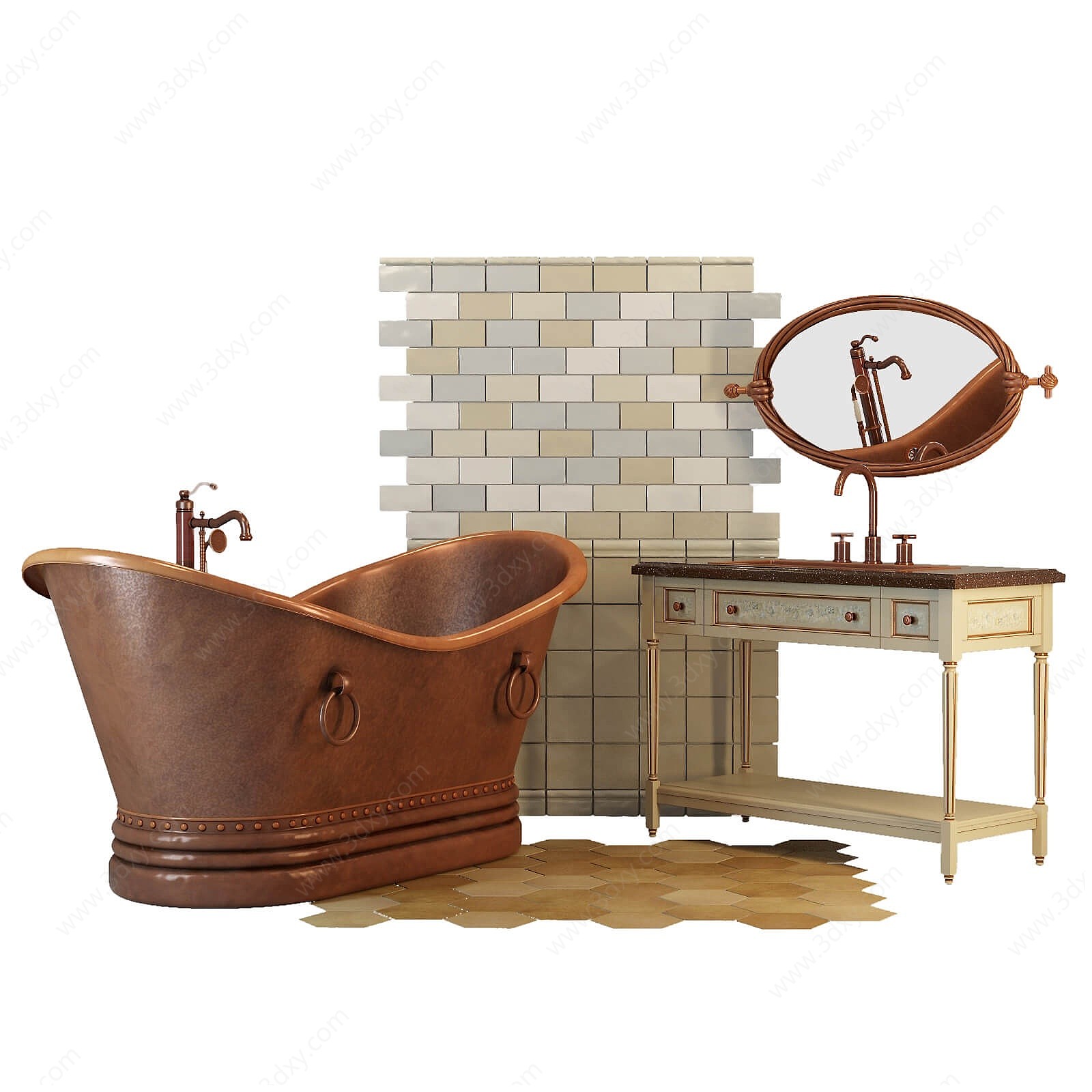 美式浴缸洗手台3D模型