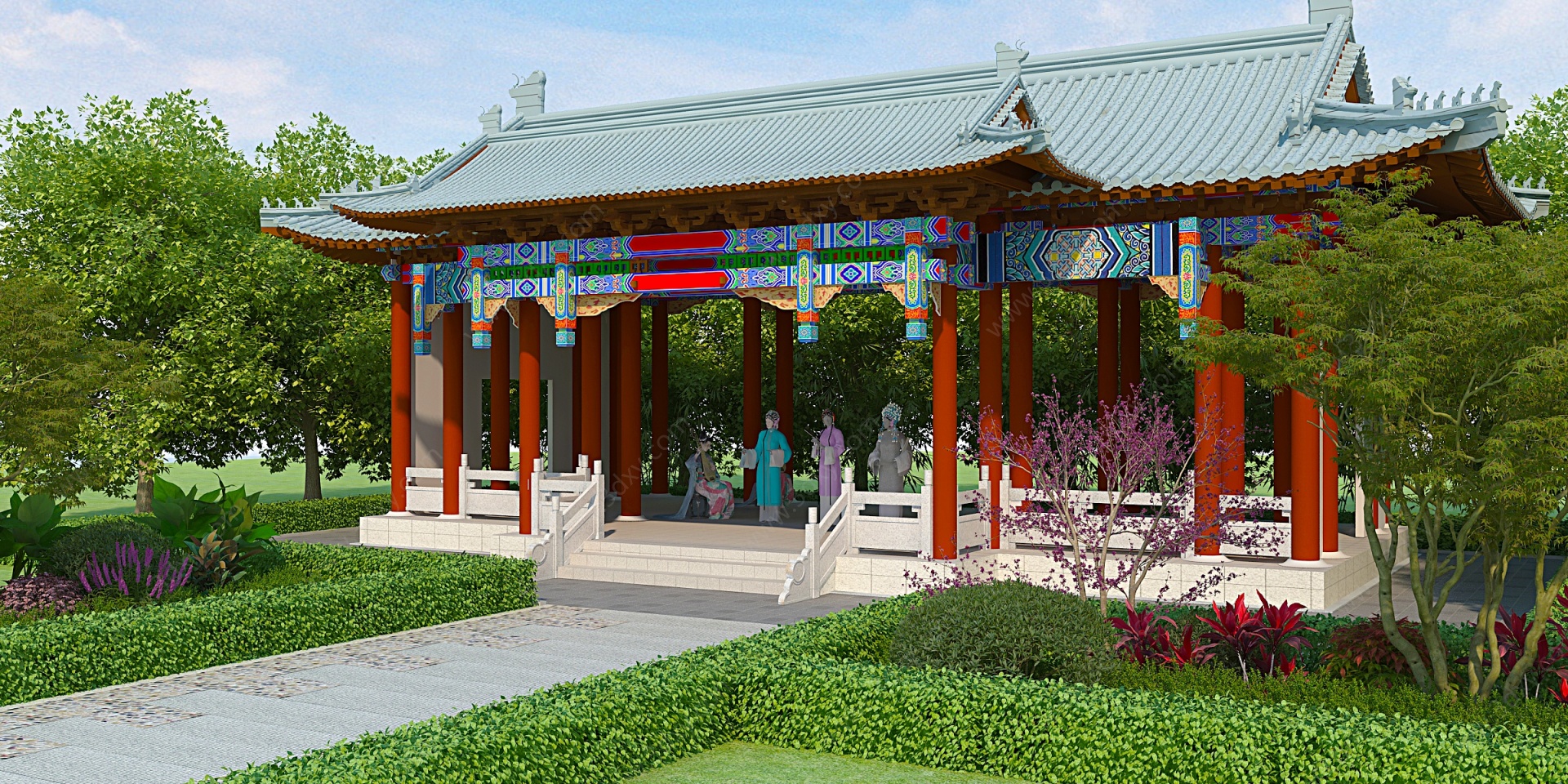 中式古典园林式大戏台3D模型
