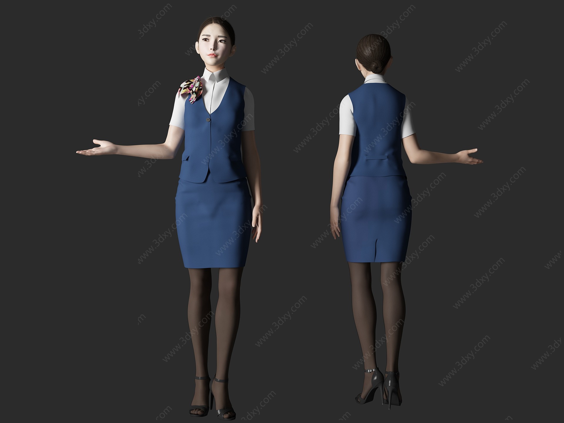 空姐服务员美女人物3D模型