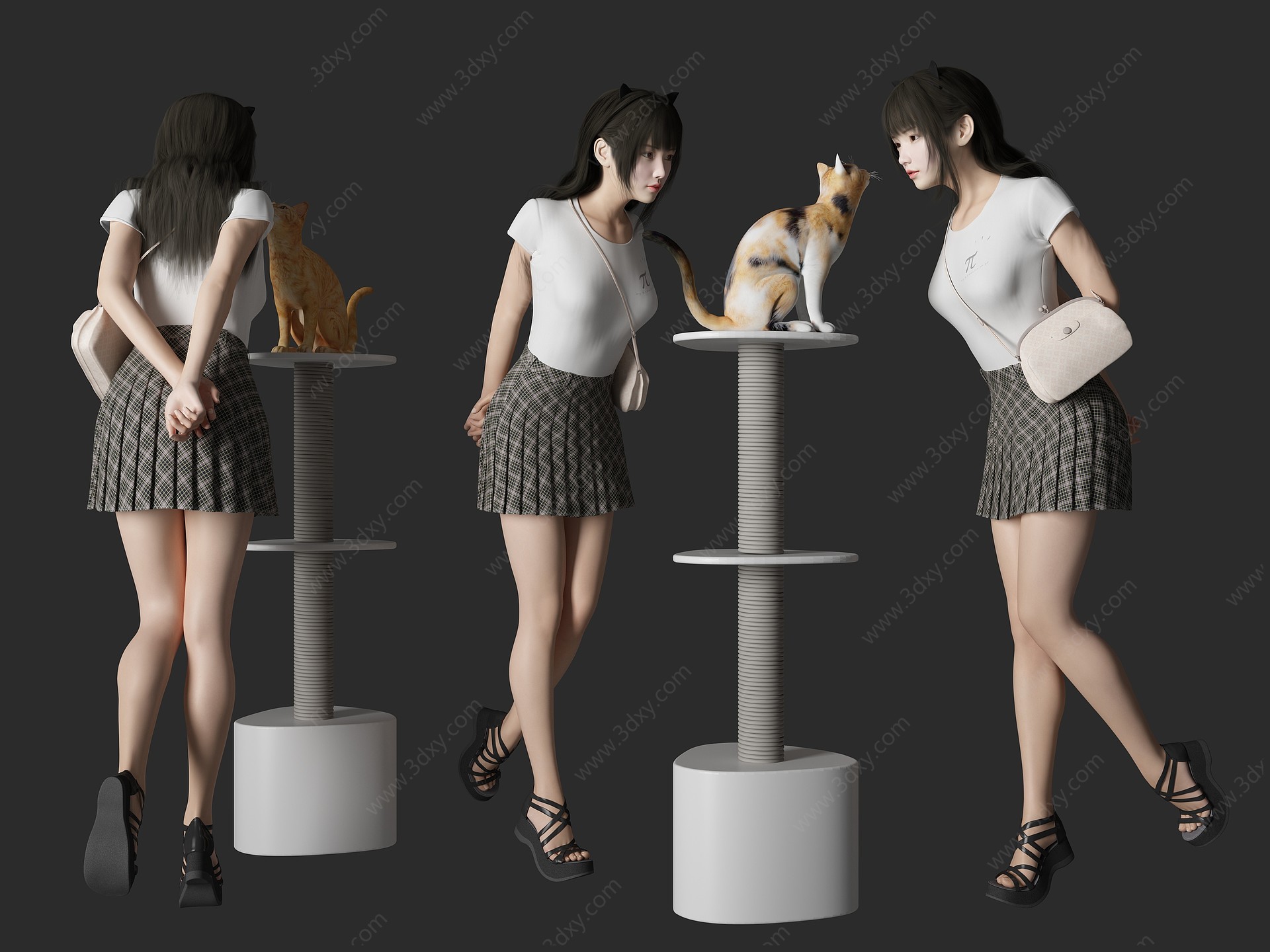 撸猫美女人物3D模型