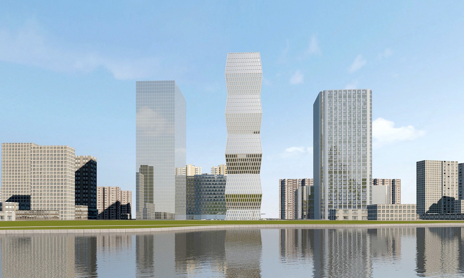现代高层办公楼建筑外观3D模型