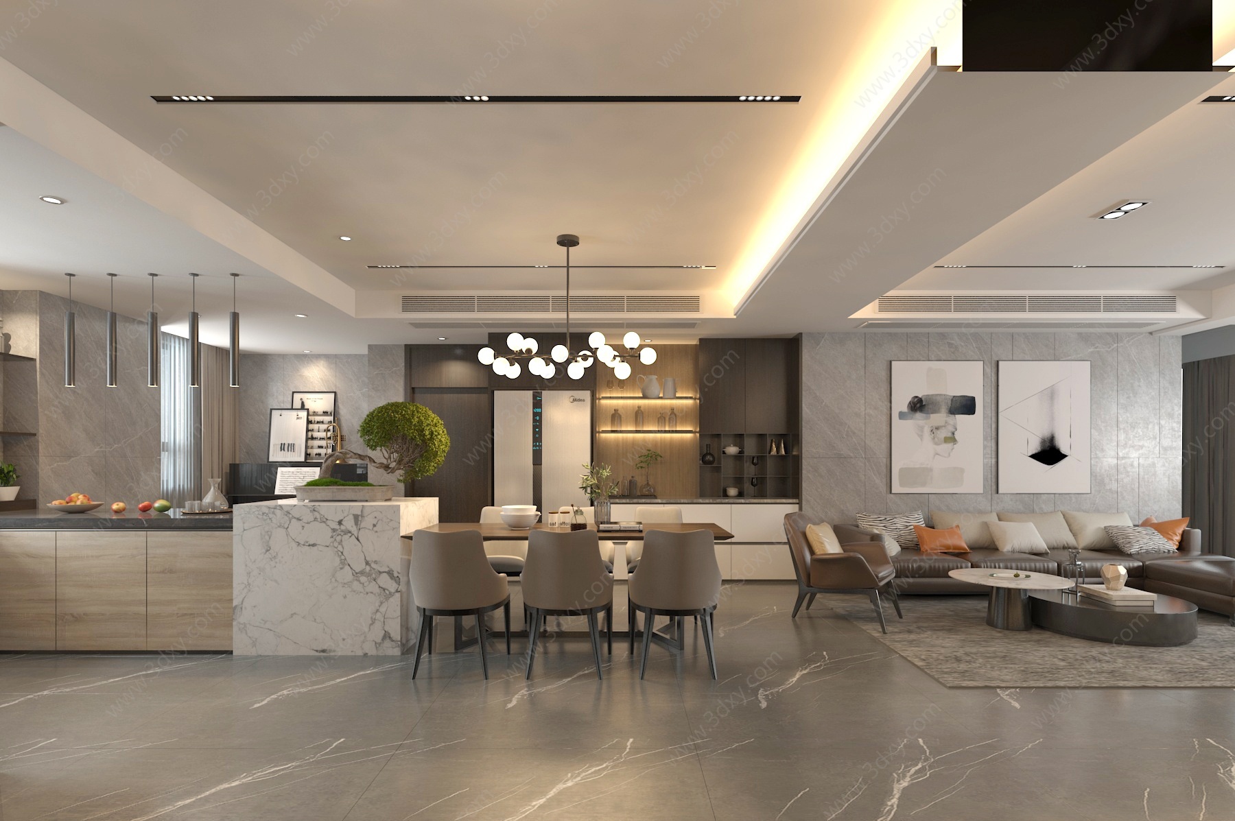 现代客厅餐厅3D模型