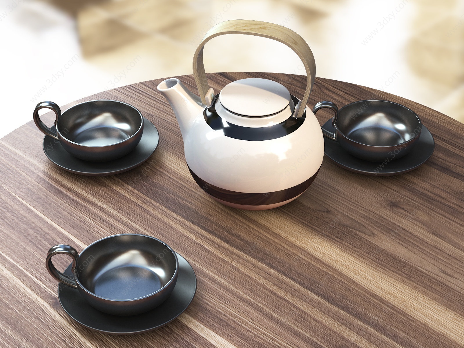 现代茶壶茶杯茶具3D模型