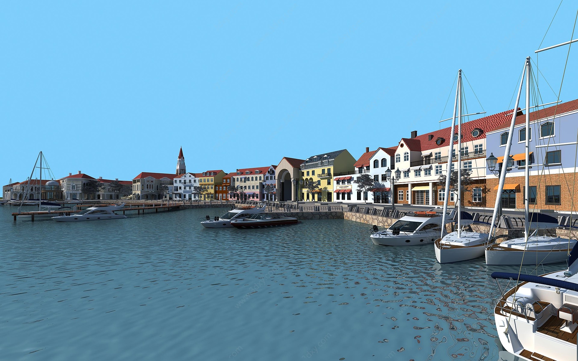 海边欧式码头3D模型