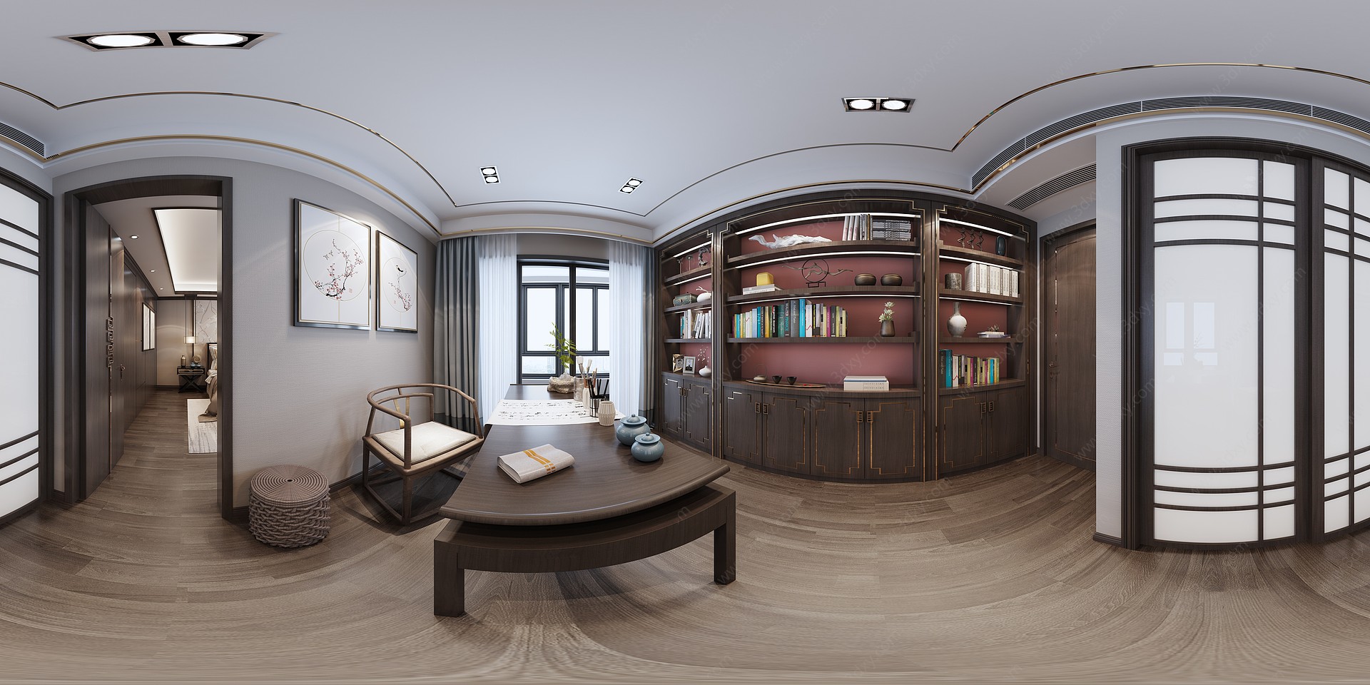 中式风格的书房3D模型