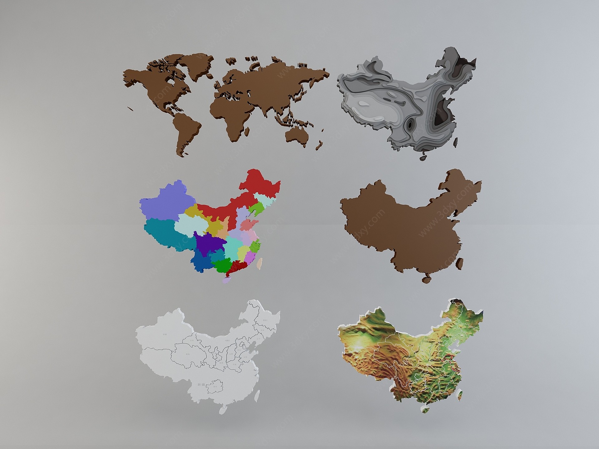 立体世界地图中国地图3D模型