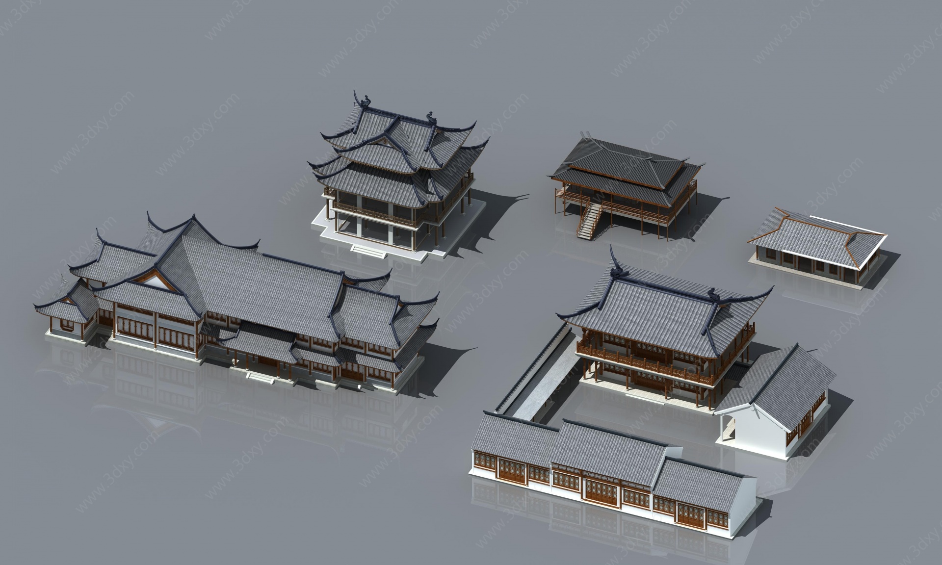 中式古建坡屋顶3D模型