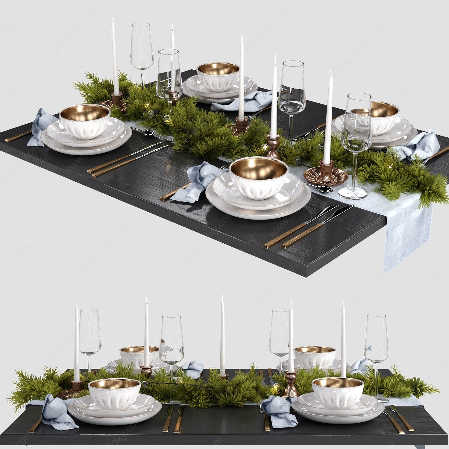 现代轻奢桌面餐具摆设3D模型
