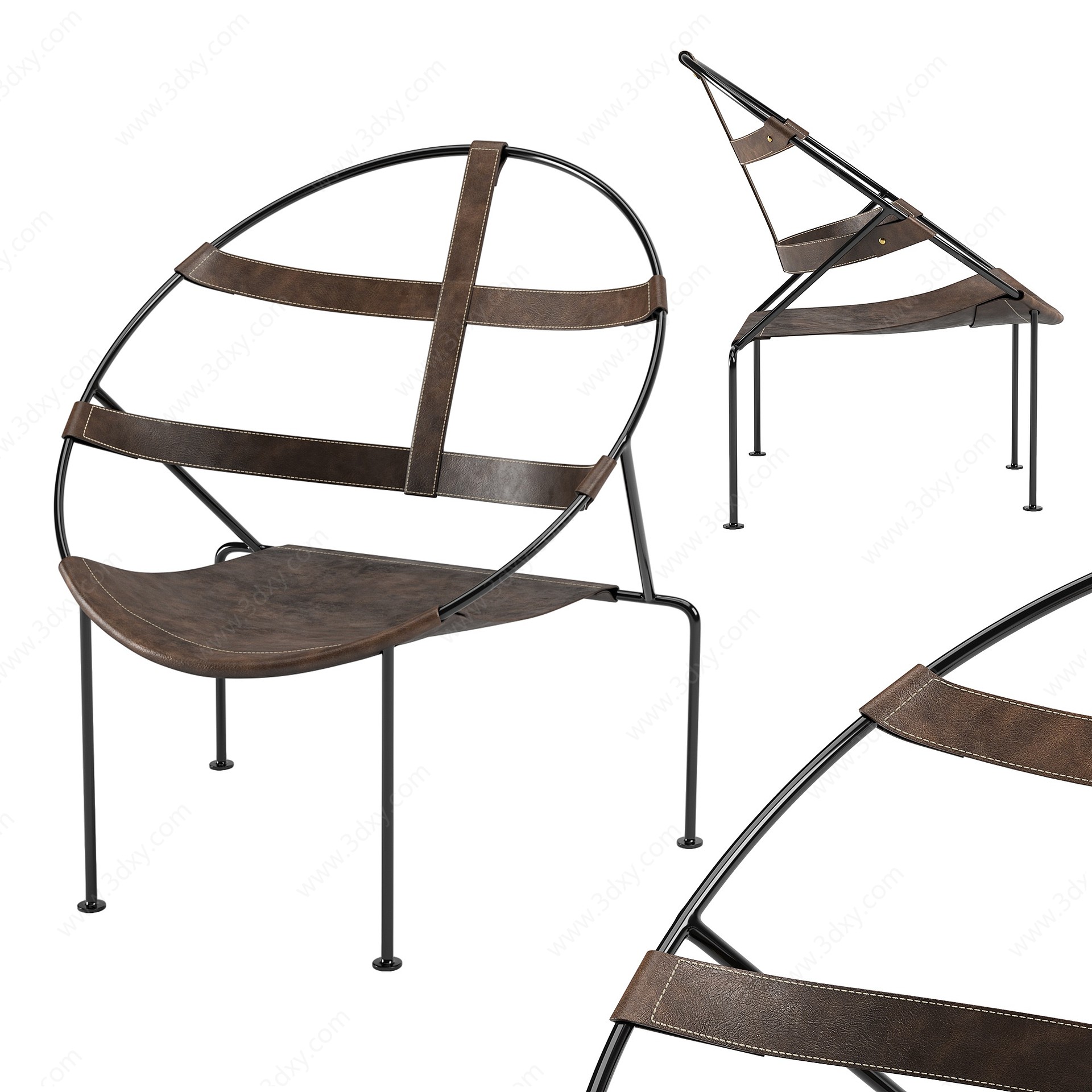 工业风皮革铁艺休闲椅3D模型