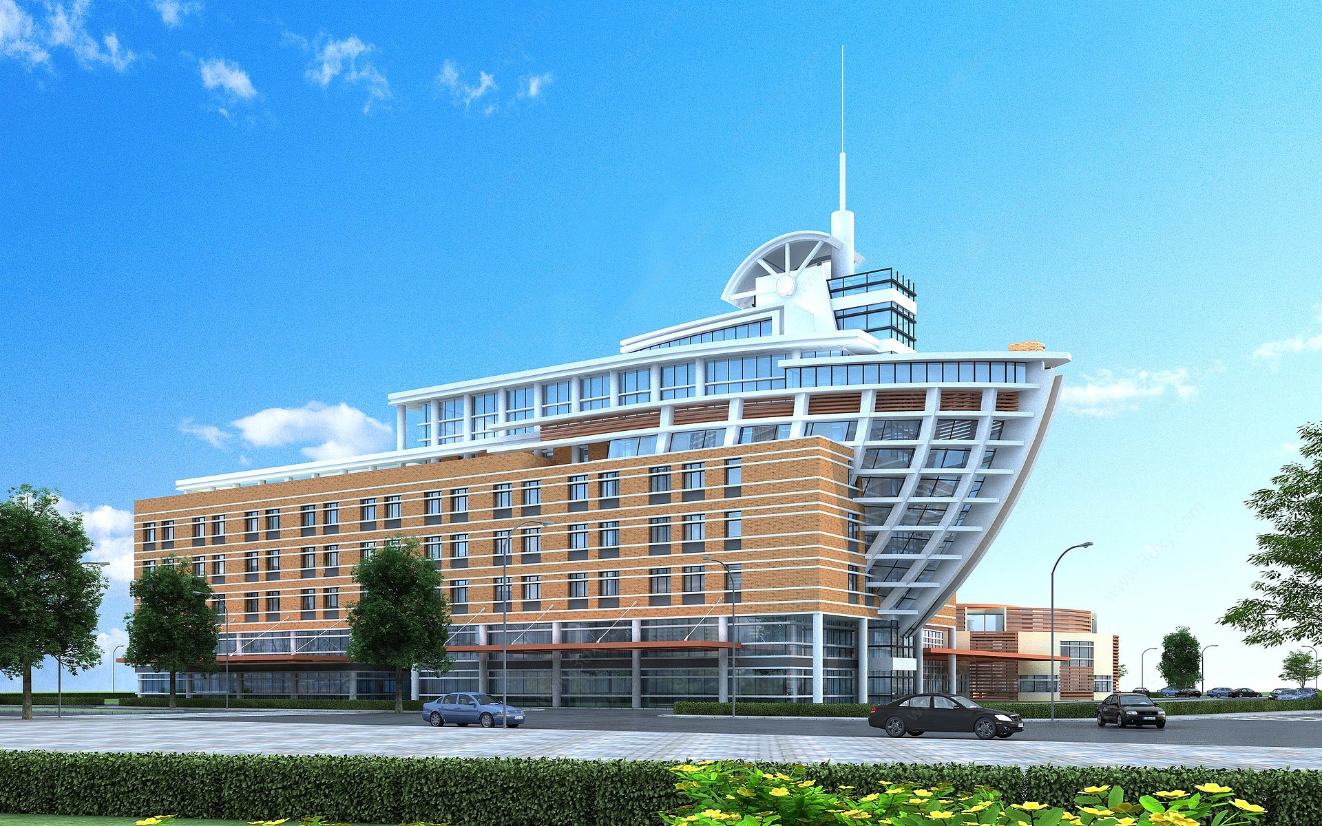现代船造型酒店办公楼3D模型