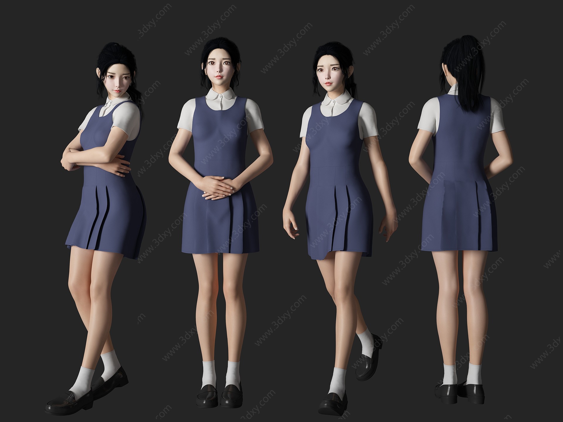 学生女生美女人物3D模型