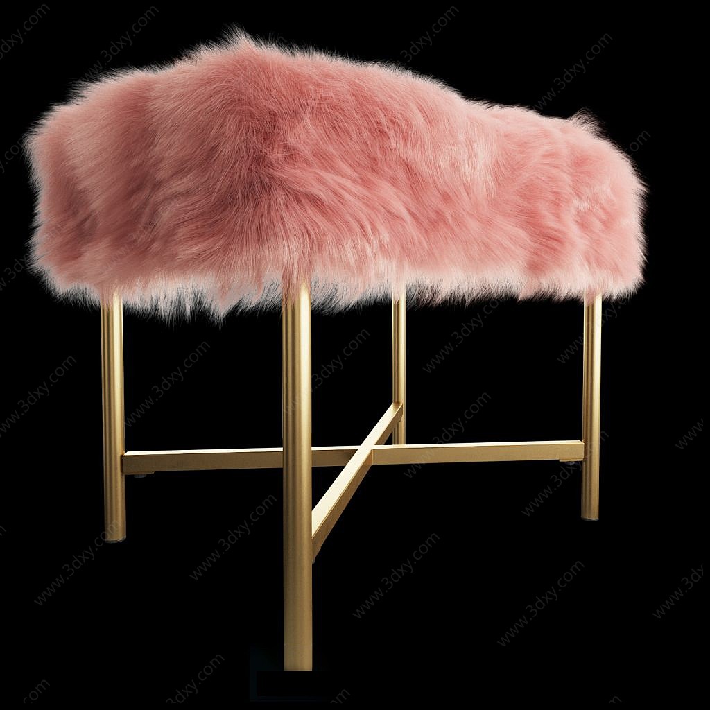 现代毛毛凳粉色凳3D模型