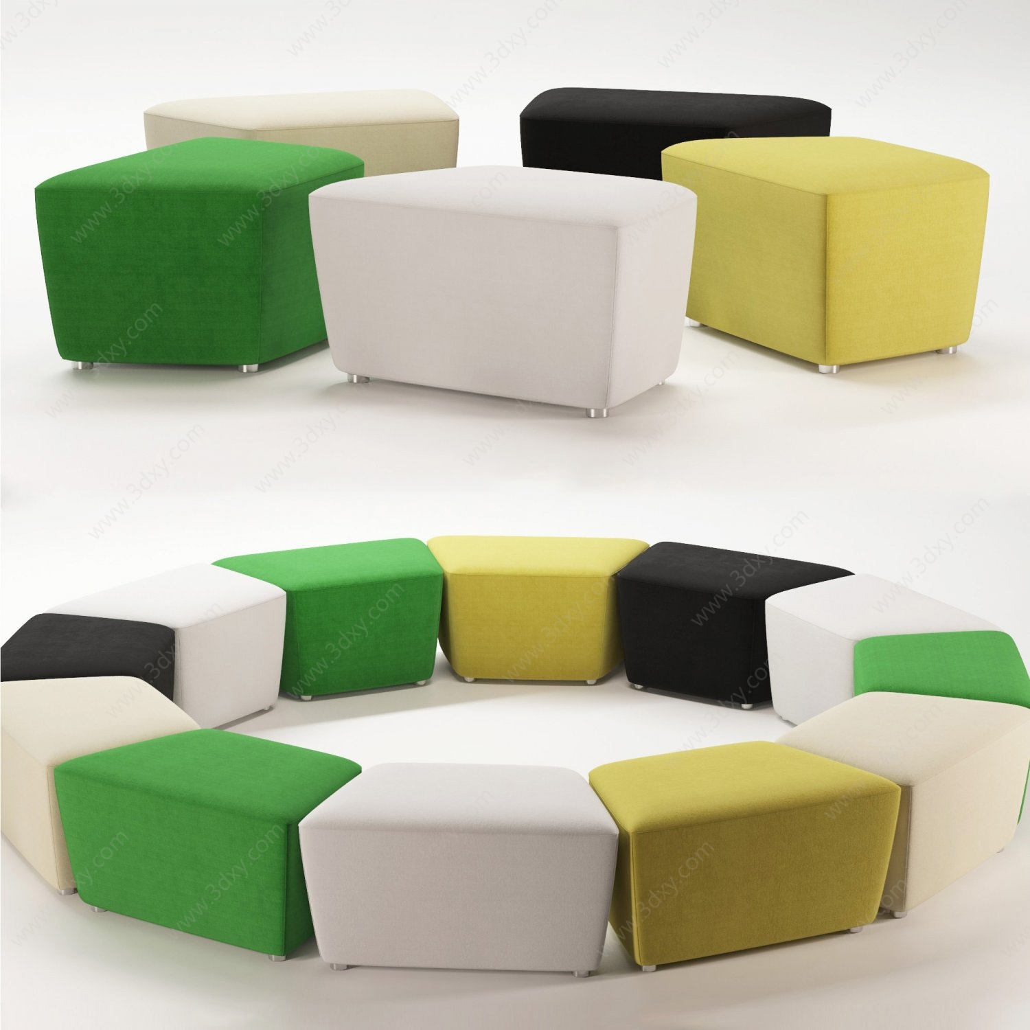 现代多色组合休闲凳3D模型
