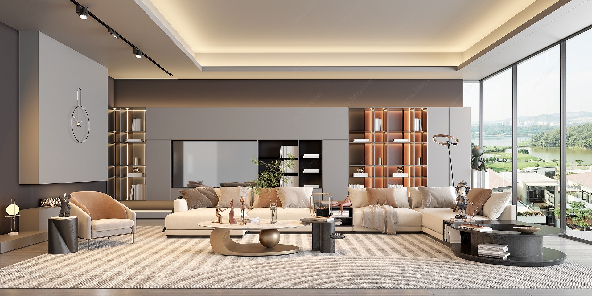 现代风格的客厅沙发茶几3D模型