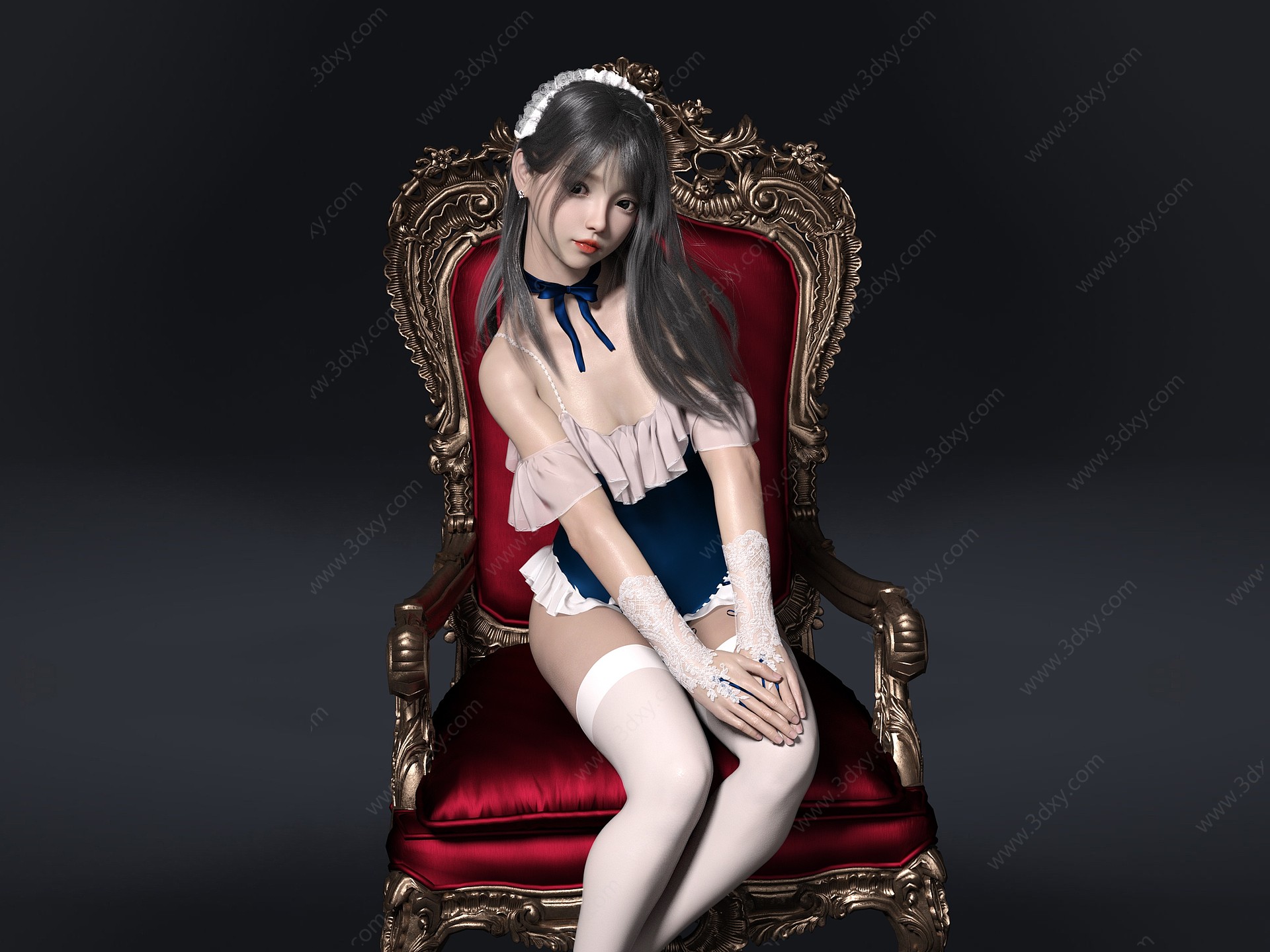 坐姿女生3D模型