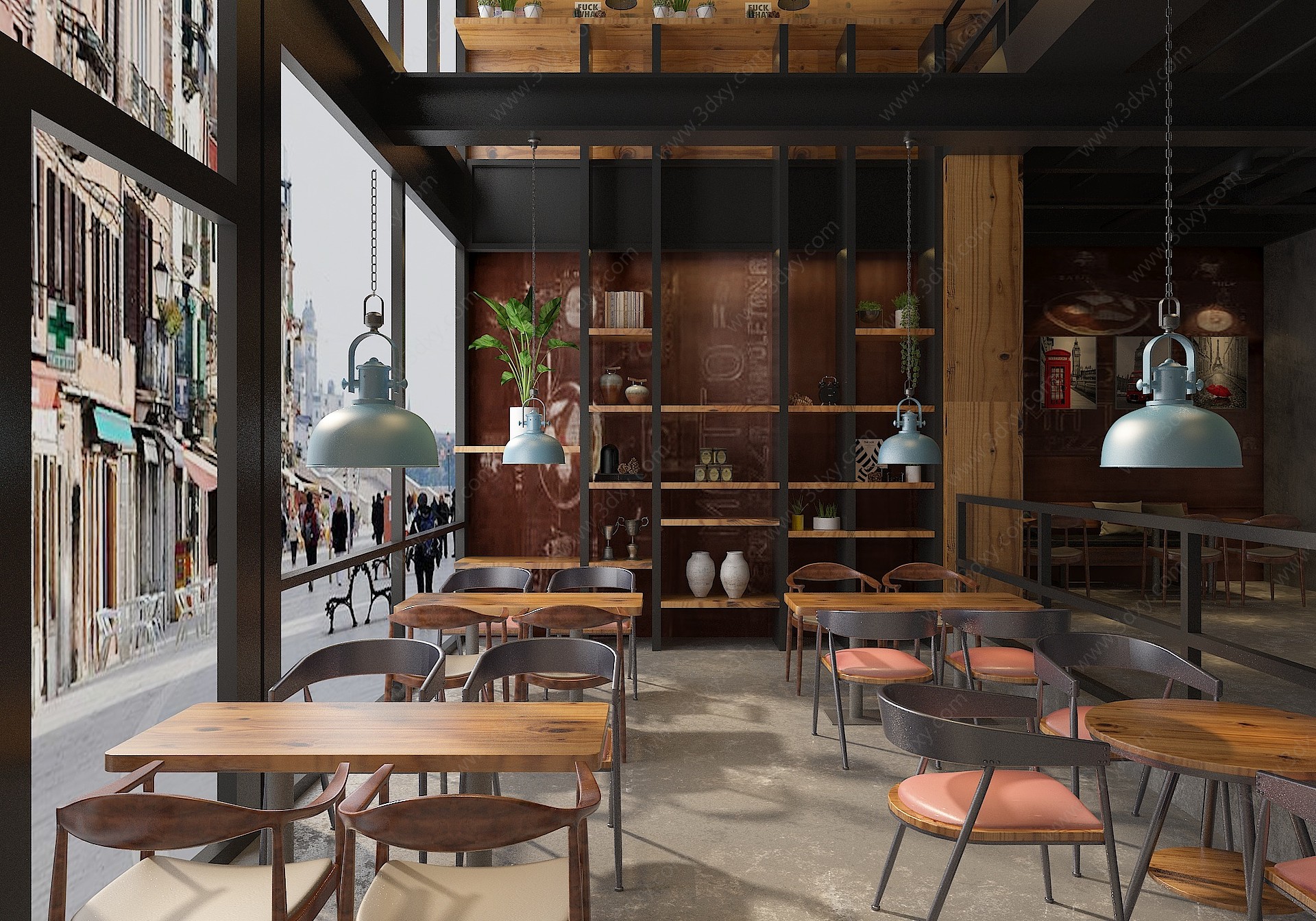 工业风咖啡馆餐厅3D模型