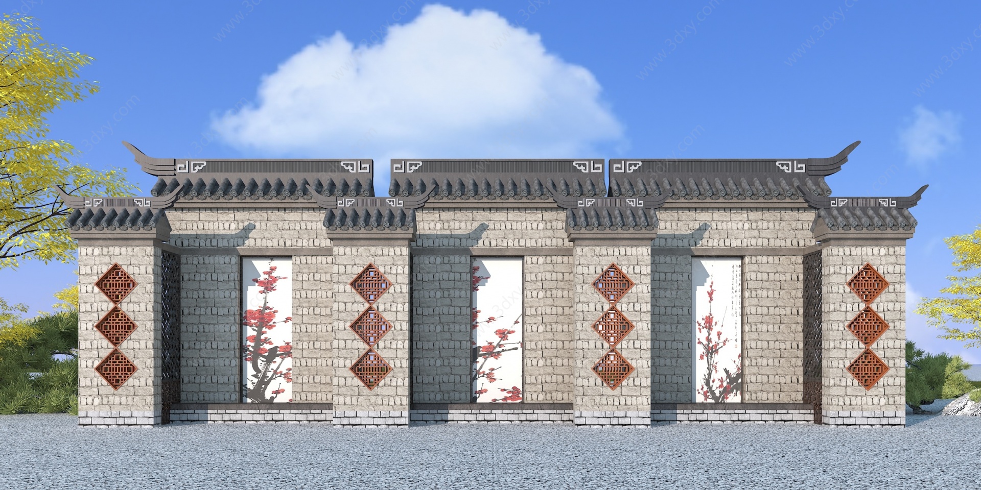 古建景墙3D模型