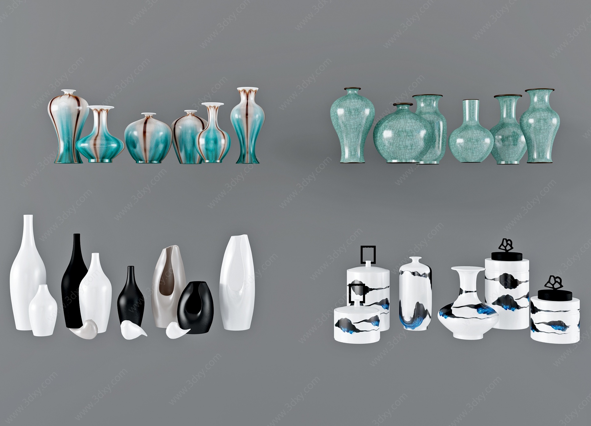 新中式陶瓷花瓶罐子3D模型