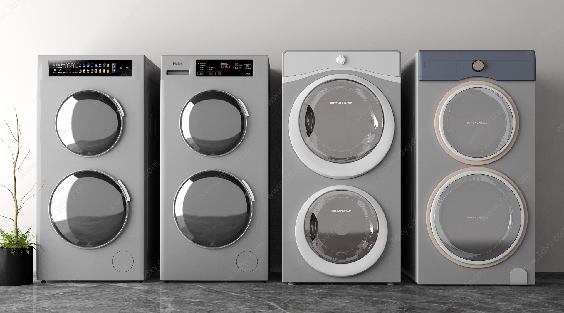 现代风格的洗衣机烘干机3D模型