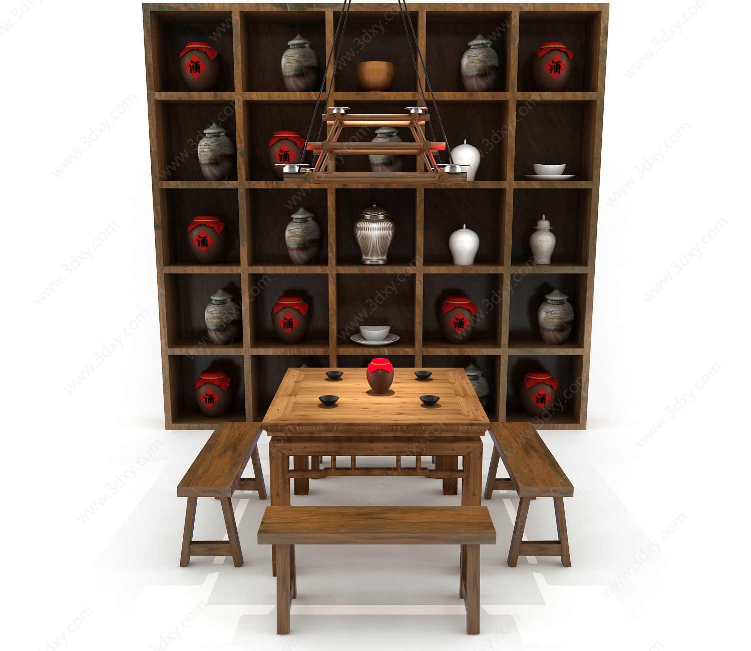 中式实木八仙桌3D模型