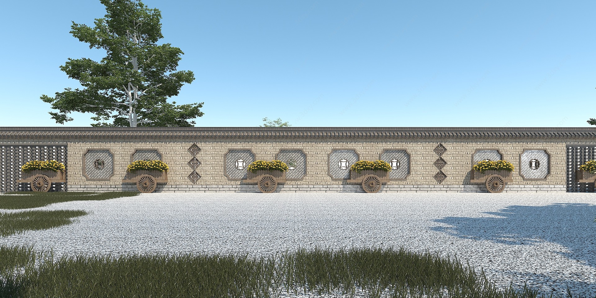 中式古建围墙3D模型