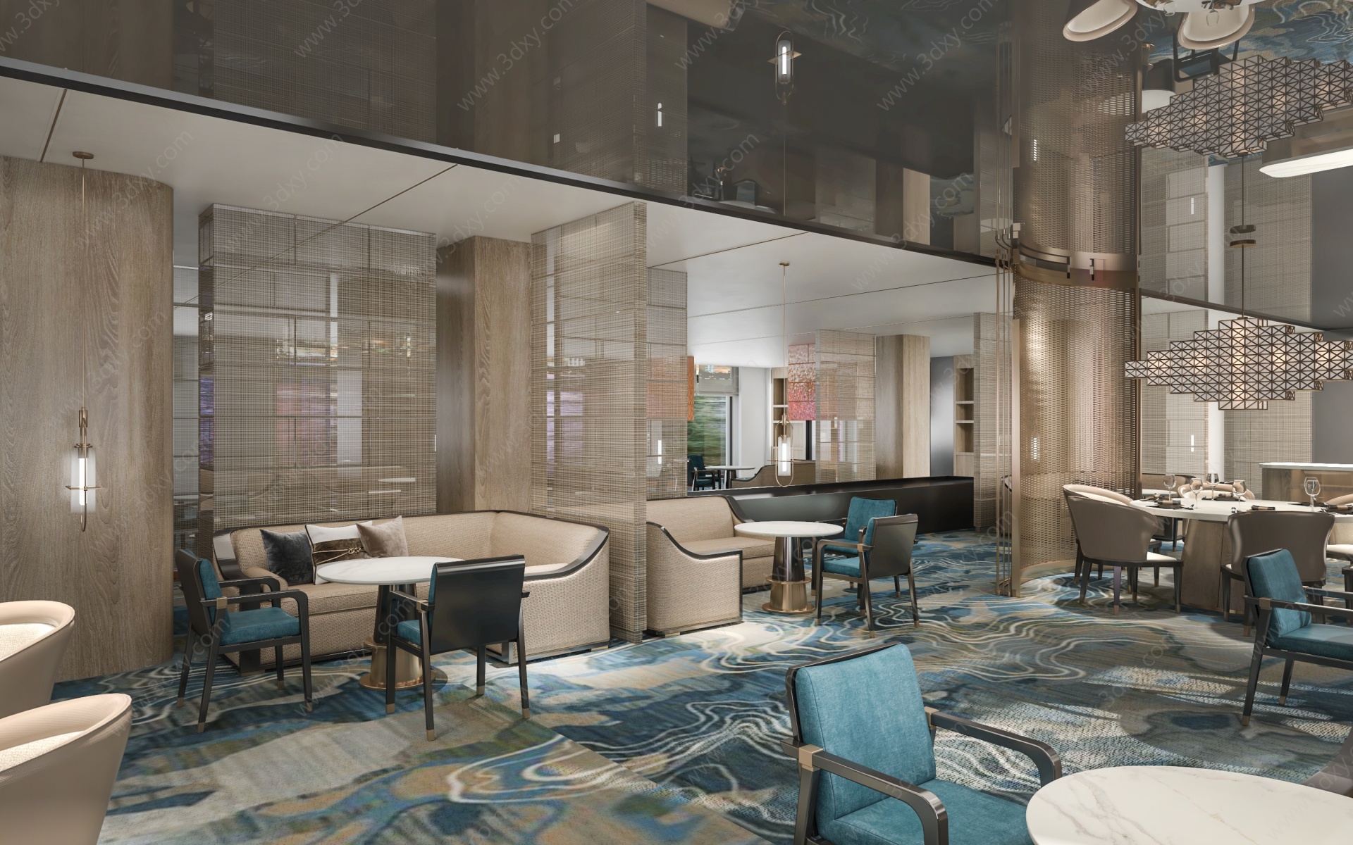 新中式酒店餐厅区3D模型