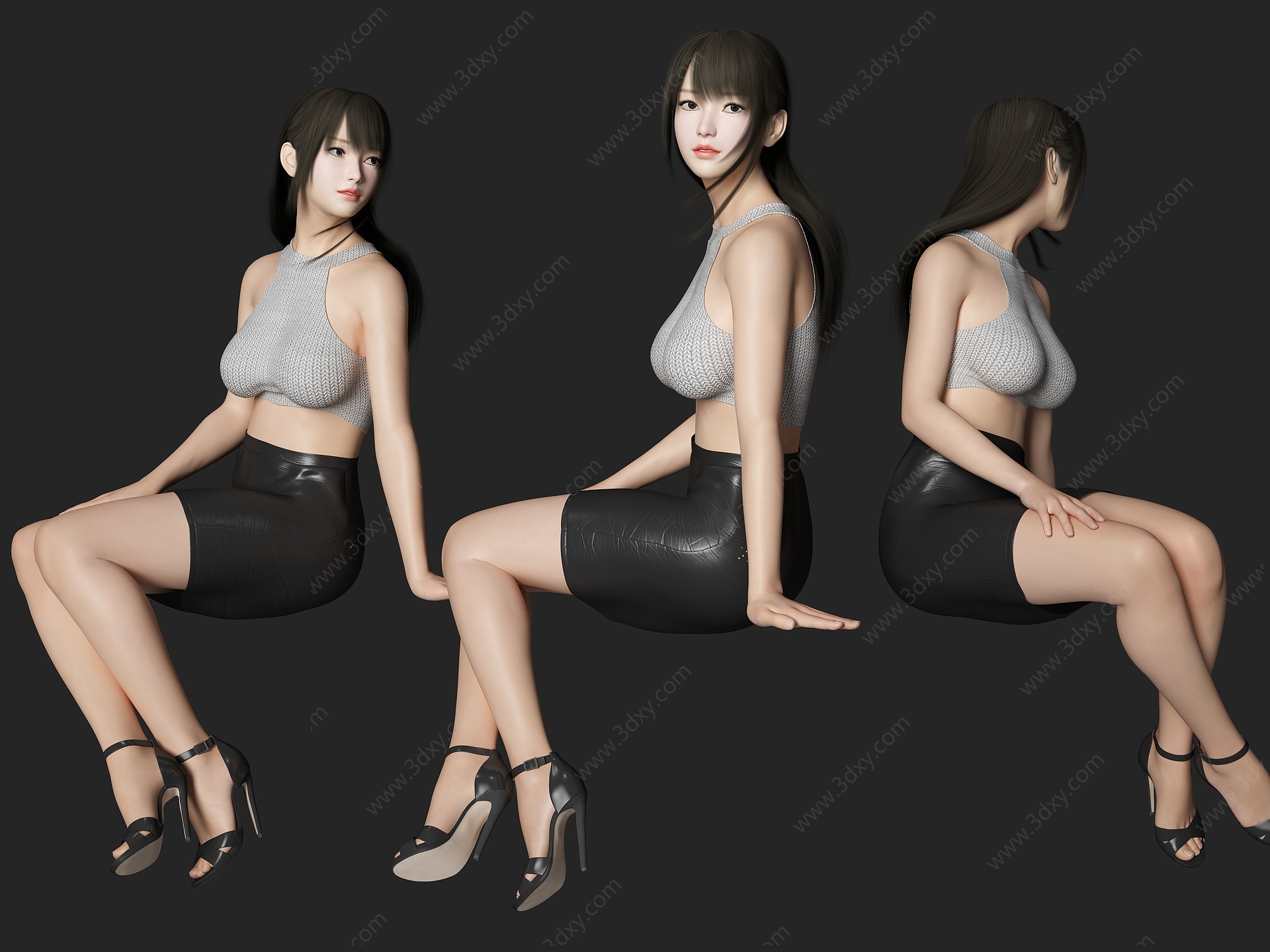 坐姿美女人物3D模型