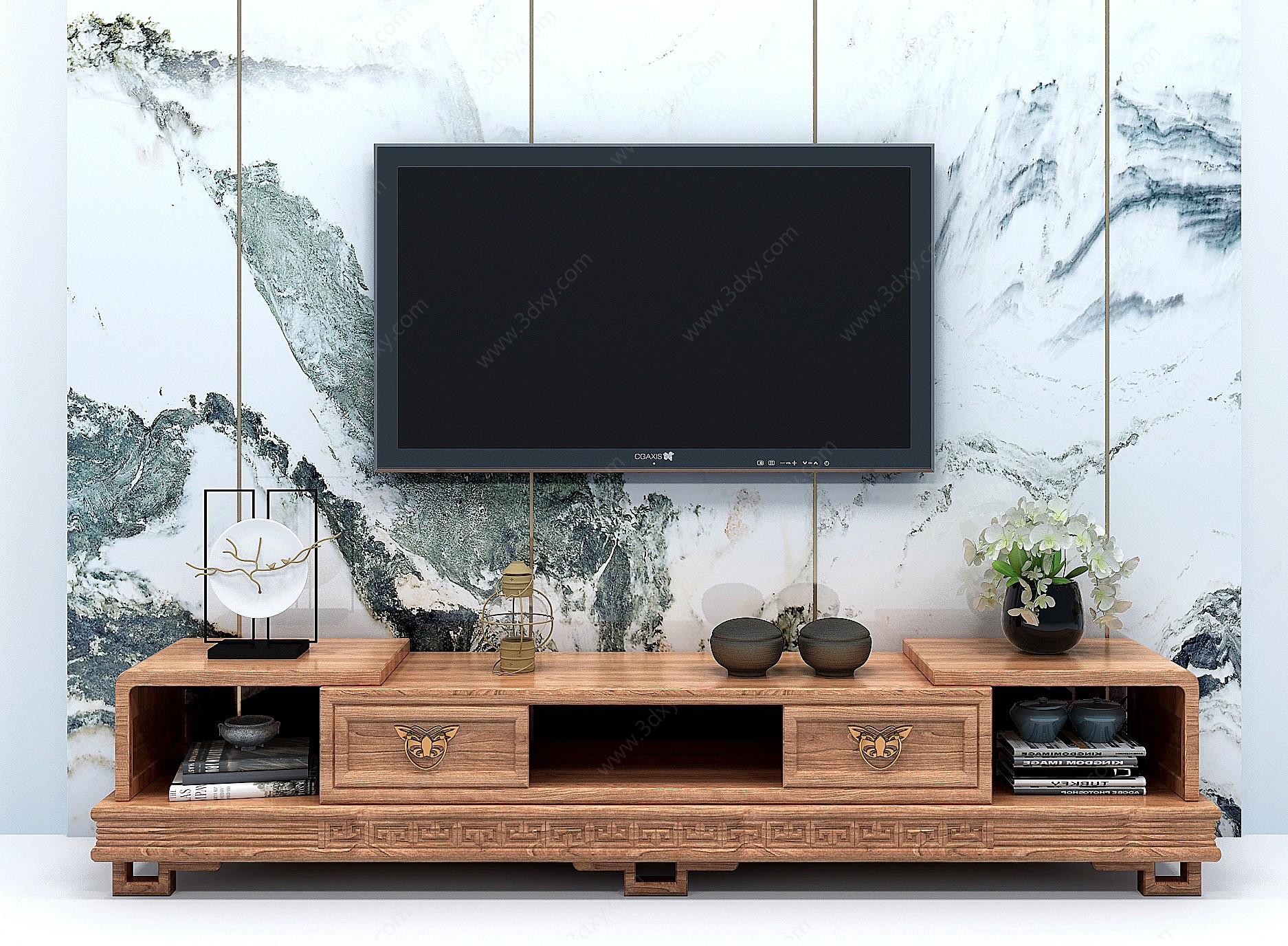 新中式古实木电视柜3D模型