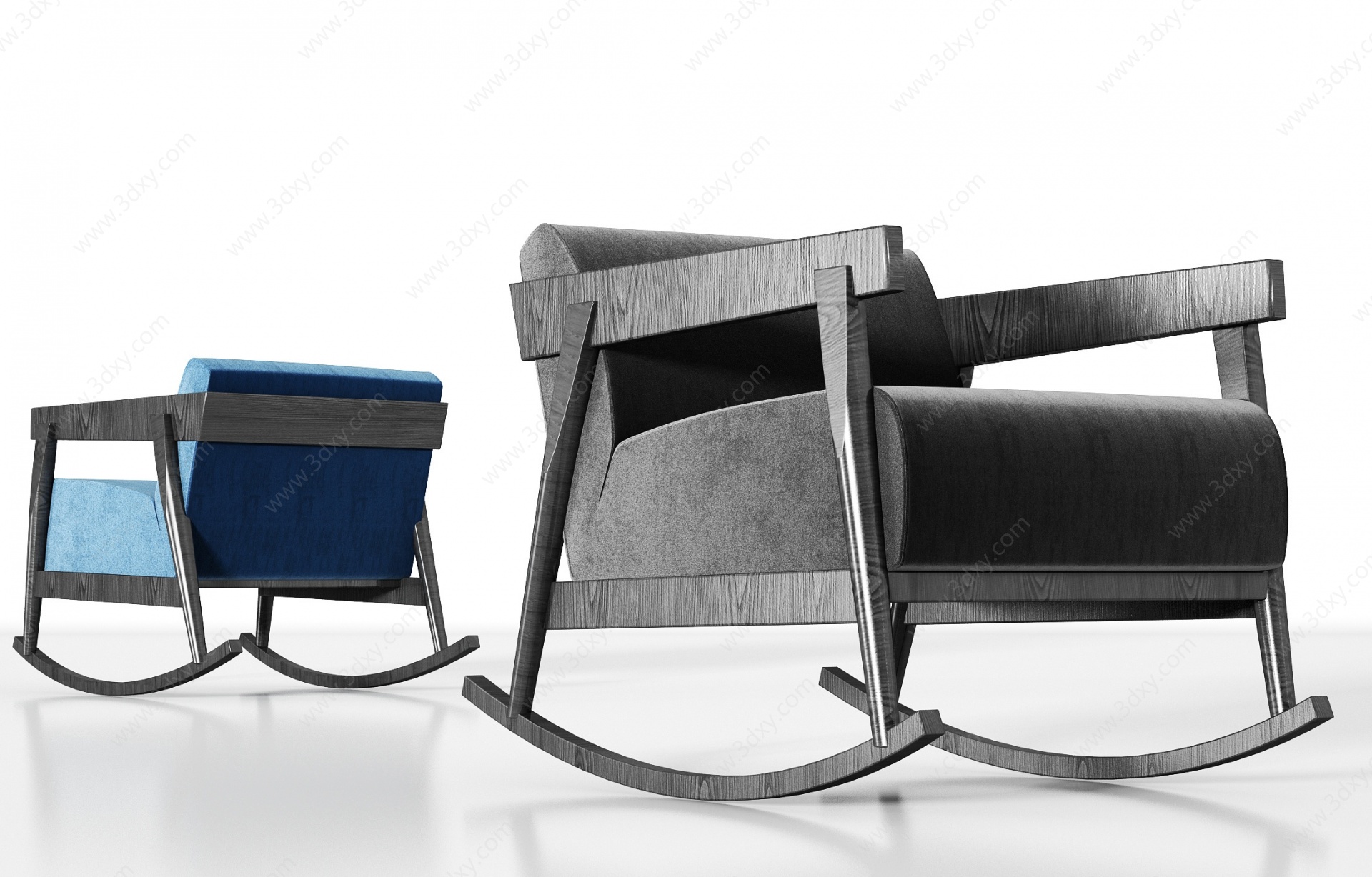 现代实木绒布休闲摇椅3D模型