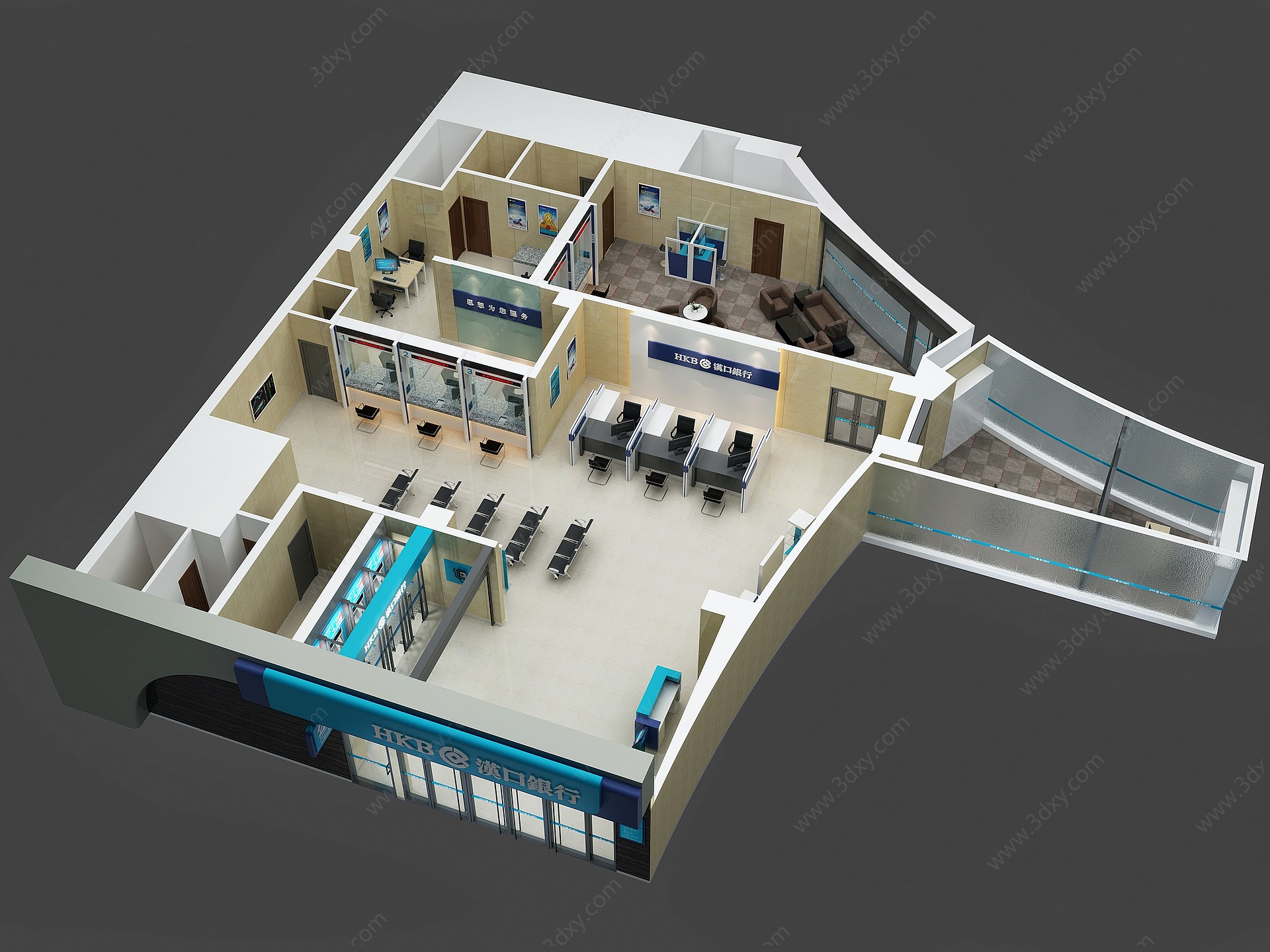现代汉口银行鸟瞰3D模型