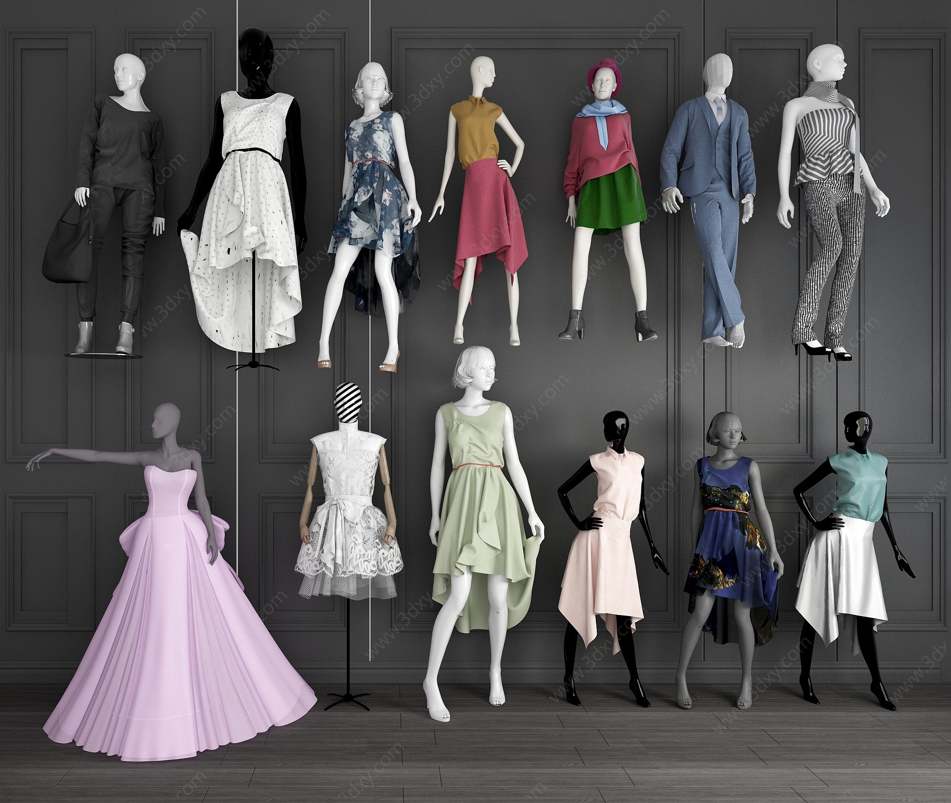 现代服装店模特婚纱3D模型